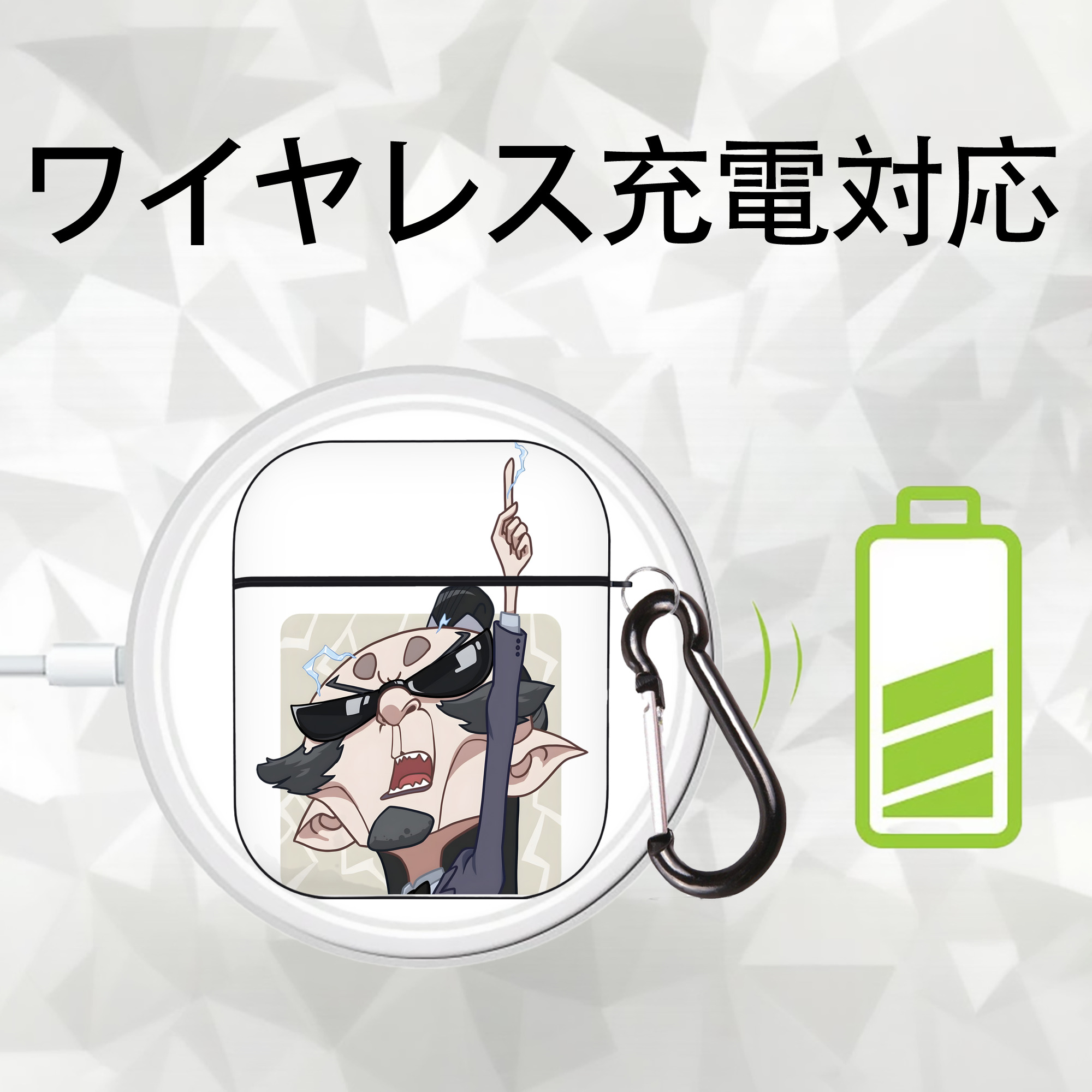 Ne Zha 2 ナタ 魔童の大暴れ AirPods 第2世代保護ケース ハードシェル ブラック 耐衝撃・防指紋・カラビナ付き