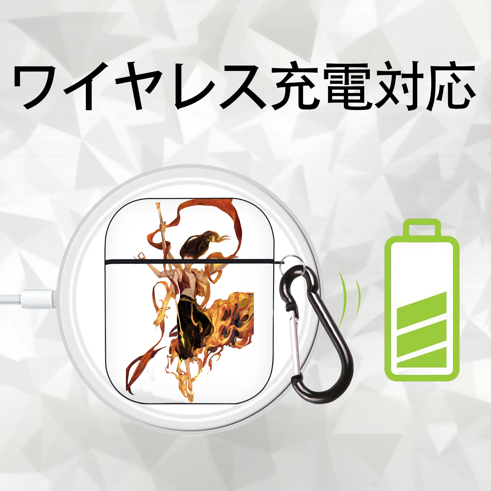 Ne Zha 2 ナタ 魔童の大暴れ AirPods 第2世代保護ケース ハードシェル ブラック 耐衝撃・防指紋・カラビナ付き