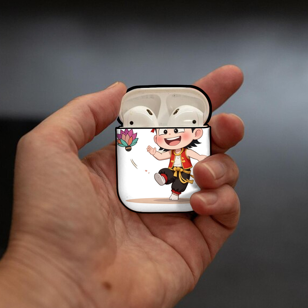 Ne Zha 2 ナタ 魔童の大暴れ AirPods 第2世代保護ケース ハードシェル ブラック 耐衝撃・防指紋・カラビナ付き