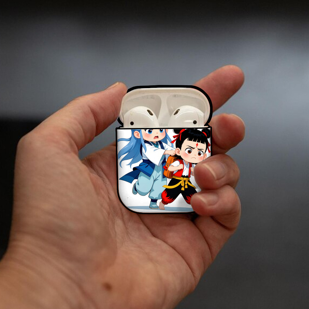 Ne Zha 2 ナタ 魔童の大暴れ AirPods 第2世代保護ケース ハードシェル ブラック 耐衝撃・防指紋・カラビナ付き