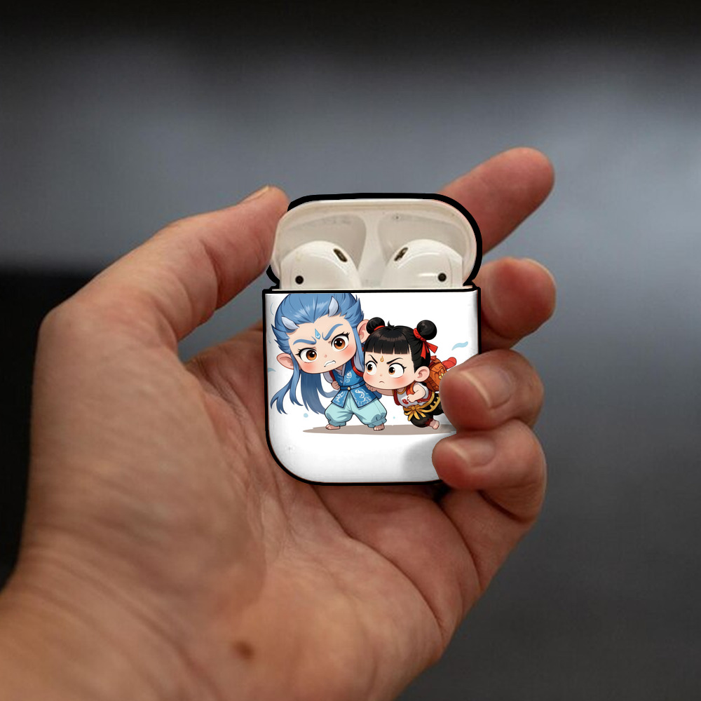 Ne Zha 2 ナタ 魔童の大暴れ AirPods 第2世代保護ケース ハードシェル ブラック 耐衝撃・防指紋・カラビナ付き