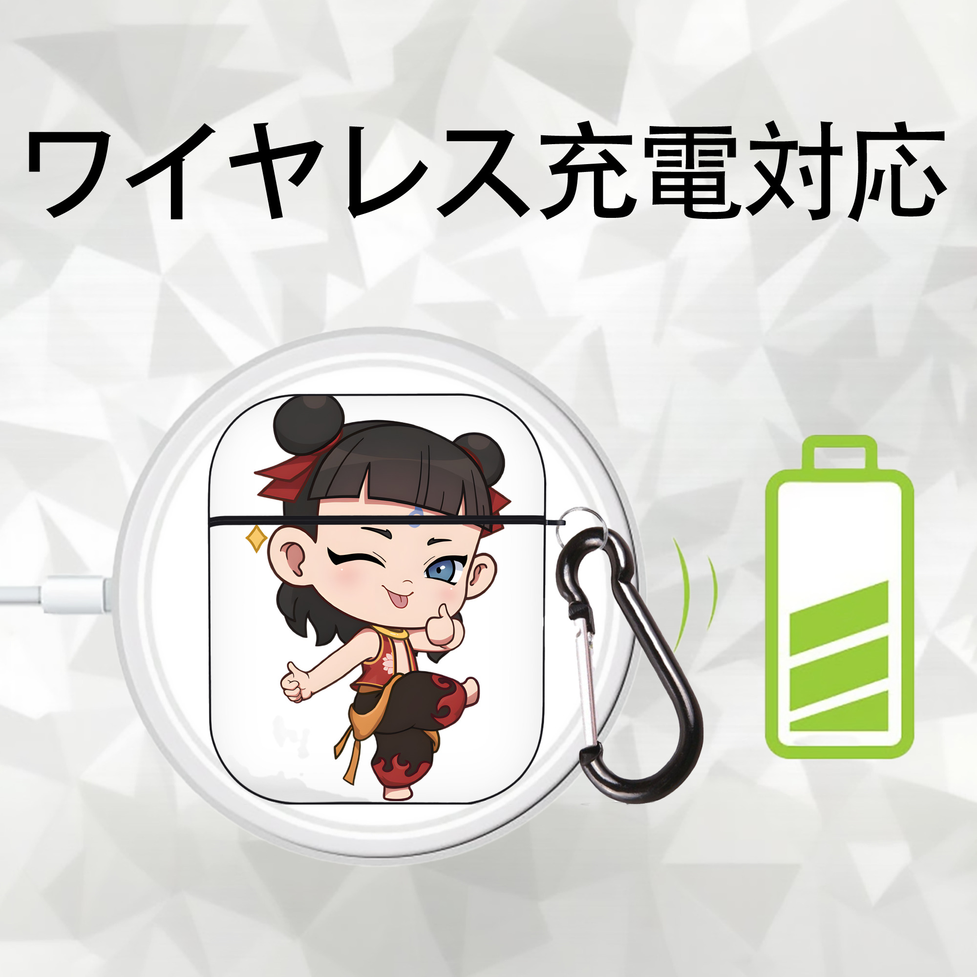 Ne Zha 2 ナタ 魔童の大暴れ AirPods 第2世代保護ケース ハードシェル ブラック 耐衝撃・防指紋・カラビナ付き