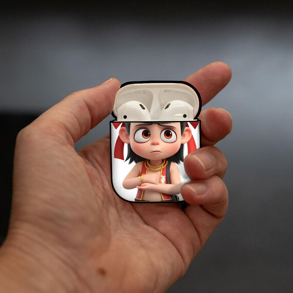 Ne Zha 2 ナタ 魔童の大暴れ AirPods 第2世代保護ケース ハードシェル ブラック 耐衝撃・防指紋・カラビナ付き
