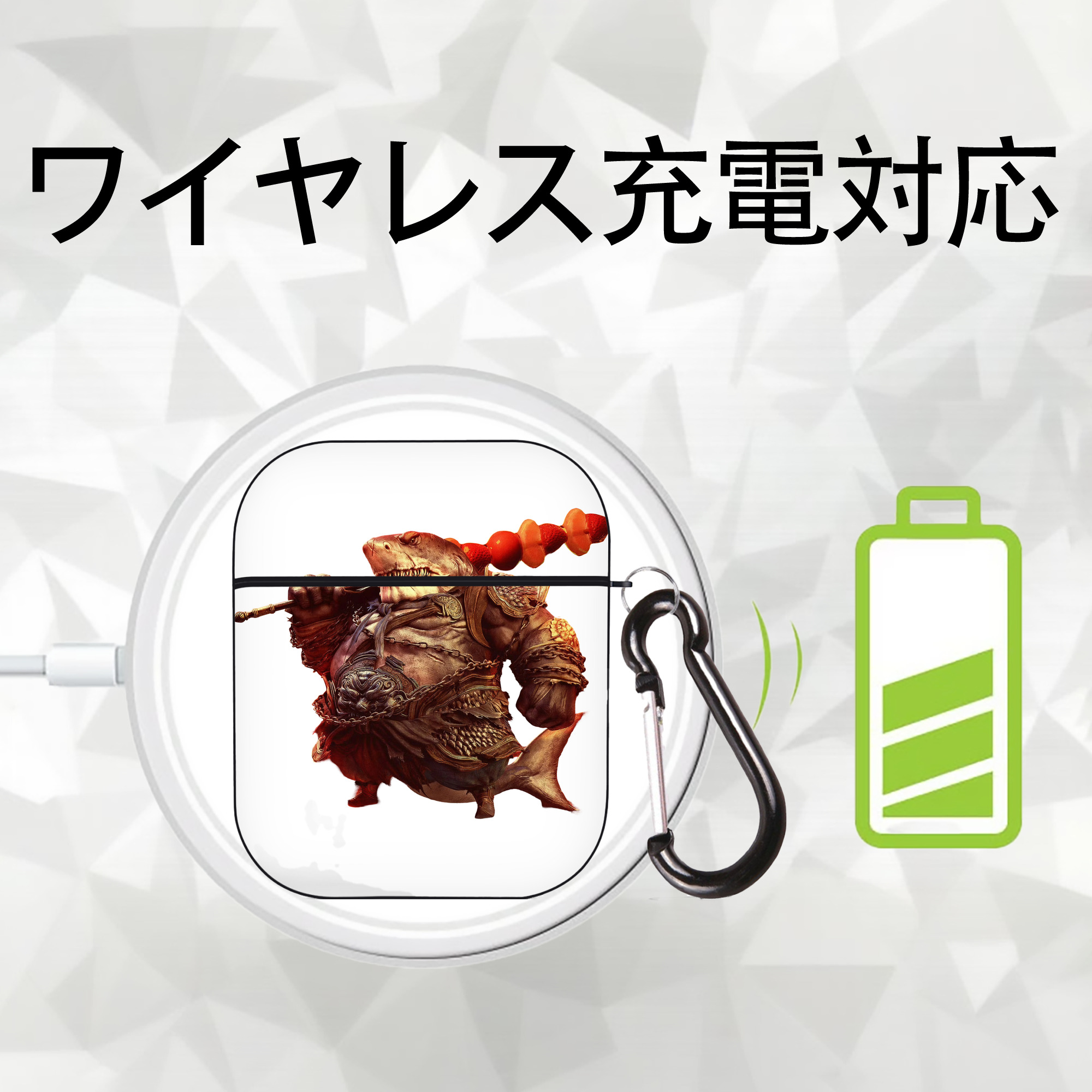 Ne Zha 2 ナタ 魔童の大暴れ AirPods 第2世代保護ケース ハードシェル ブラック 耐衝撃・防指紋・カラビナ付き