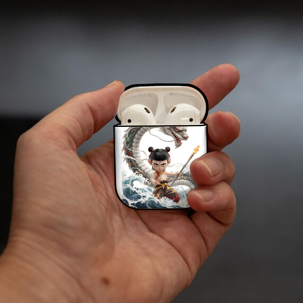 Ne Zha 2 ナタ 魔童の大暴れ AirPods 第2世代保護ケース ハードシェル ブラック 耐衝撃・防指紋・カラビナ付き