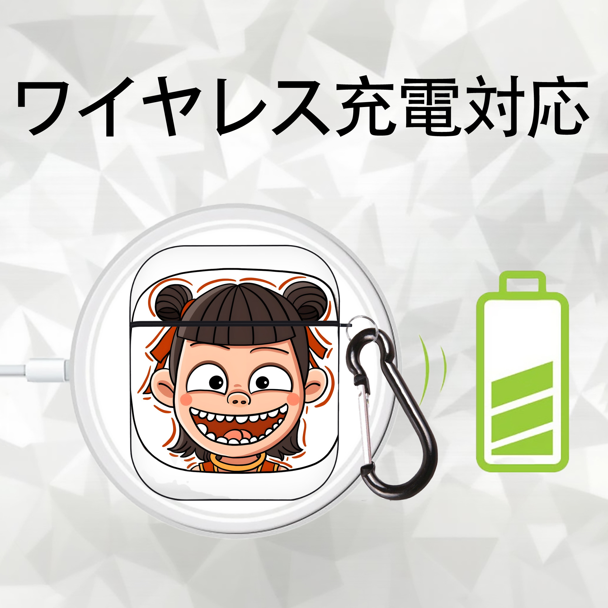 Ne Zha 2 ナタ 魔童の大暴れ AirPods 第2世代保護ケース ハードシェル ブラック 耐衝撃・防指紋・カラビナ付き