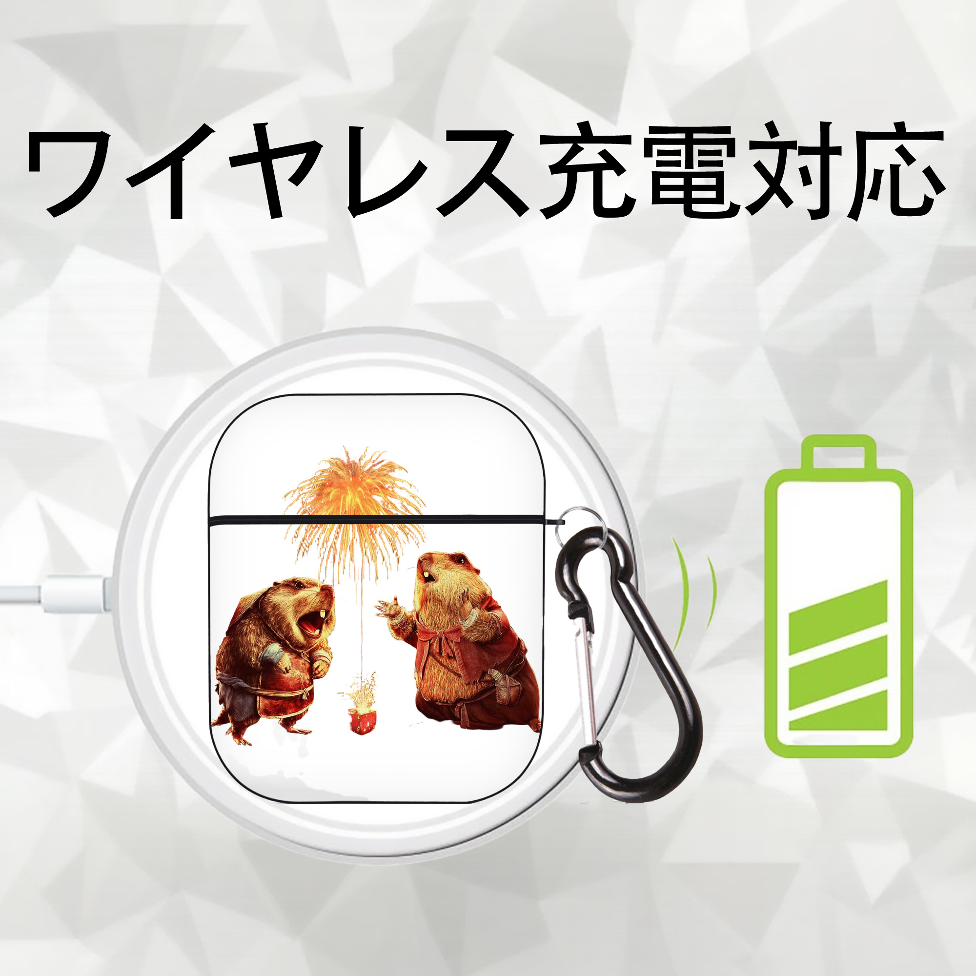 Ne Zha 2 ナタ 魔童の大暴れ AirPods 第2世代保護ケース ハードシェル ブラック 耐衝撃・防指紋・カラビナ付き