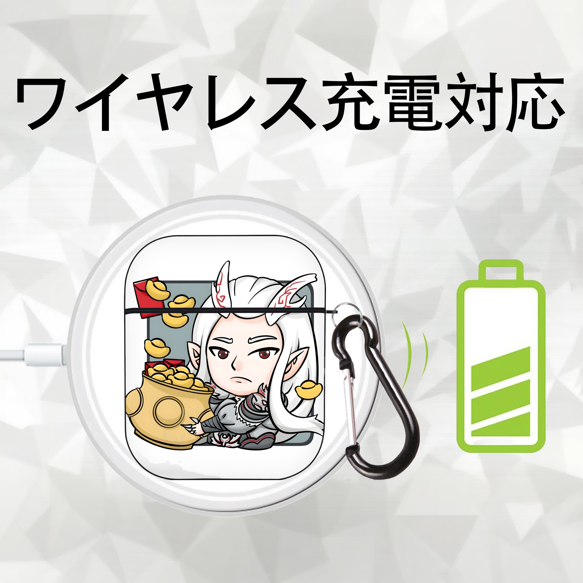 Ne Zha 2 ナタ 魔童の大暴れ AirPods 第2世代保護ケース ハードシェル ブラック 耐衝撃・防指紋・カラビナ付き