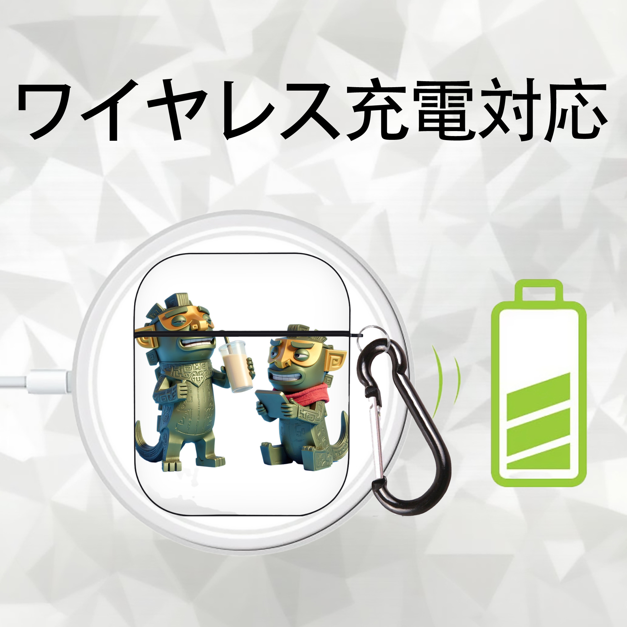 Ne Zha 2 ナタ 魔童の大暴れ AirPods 第2世代保護ケース ハードシェル ブラック 耐衝撃・防指紋・カラビナ付き