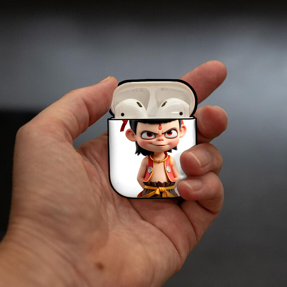 Ne Zha 2 ナタ 魔童の大暴れ AirPods 第2世代保護ケース ハードシェル ブラック 耐衝撃・防指紋・カラビナ付き