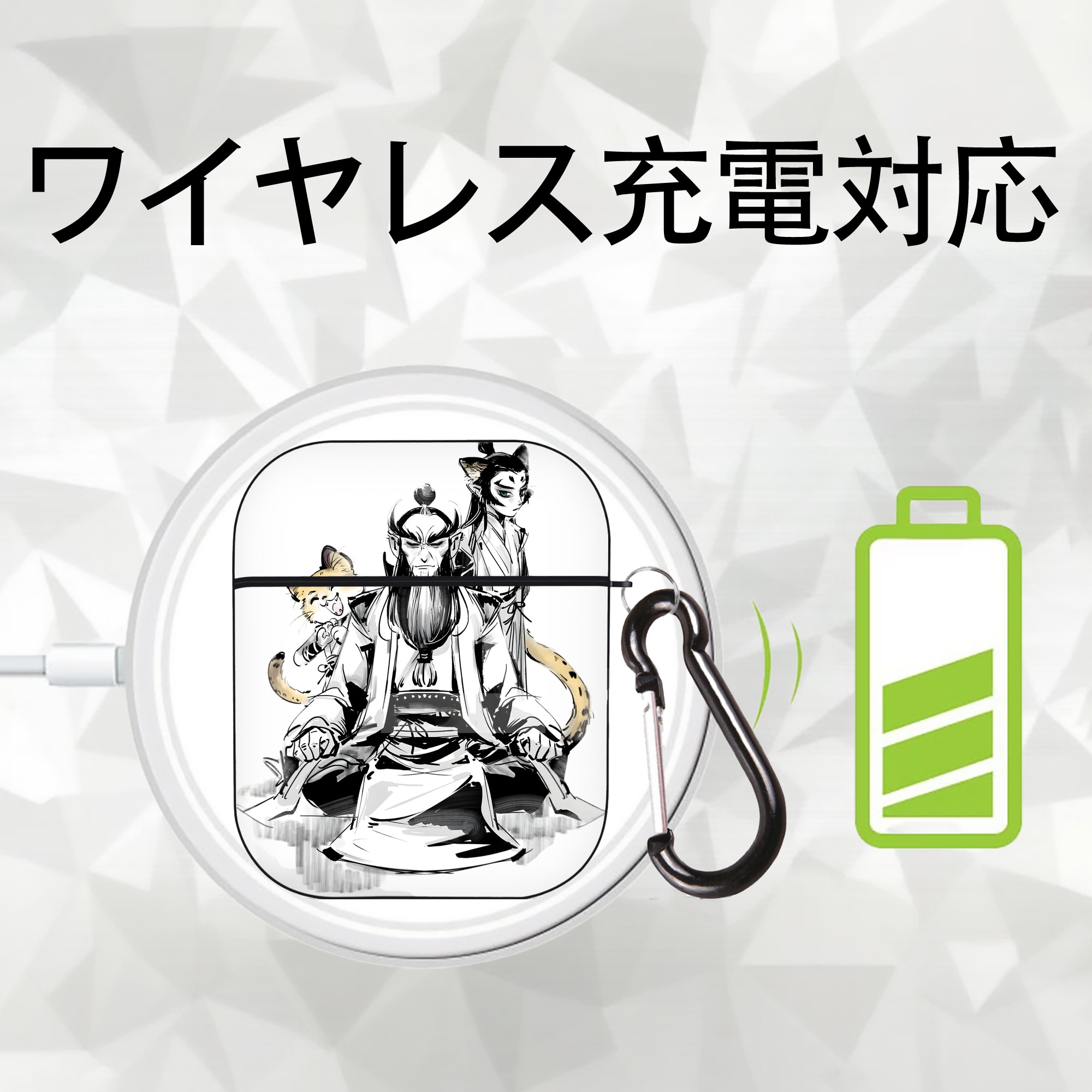 Ne Zha 2 ナタ 魔童の大暴れ AirPods 第2世代保護ケース ハードシェル ブラック 耐衝撃・防指紋・カラビナ付き