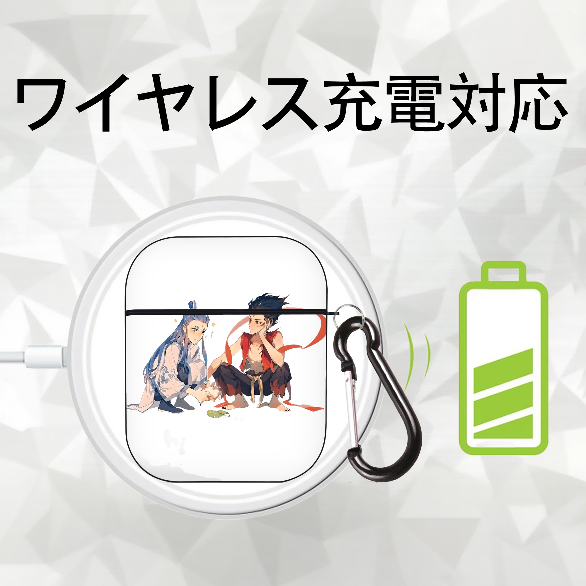 Ne Zha 2 ナタ 魔童の大暴れ AirPods 第2世代保護ケース ハードシェル ブラック 耐衝撃・防指紋・カラビナ付き