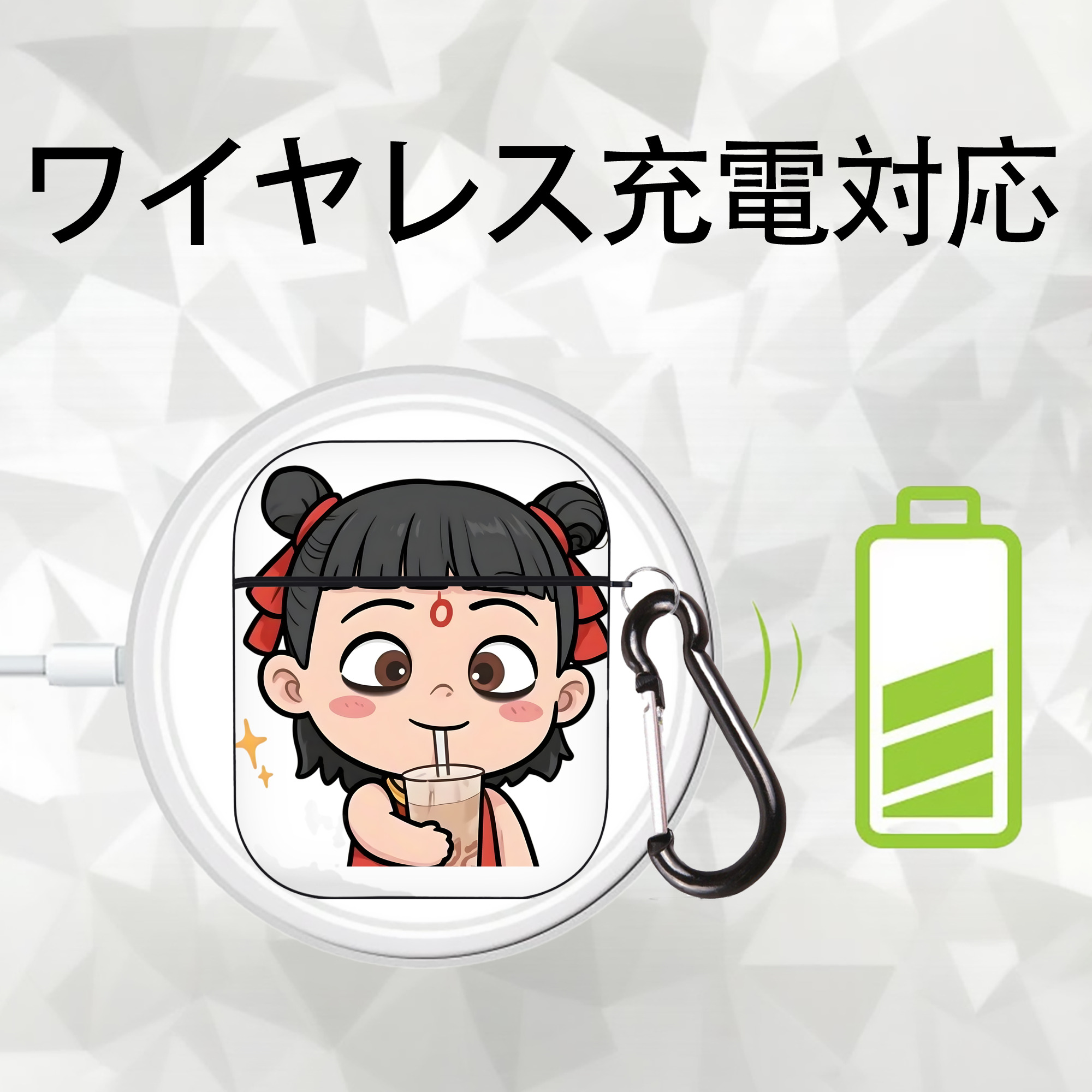 Ne Zha 2 ナタ 魔童の大暴れ AirPods 第2世代保護ケース ハードシェル ブラック 耐衝撃・防指紋・カラビナ付き