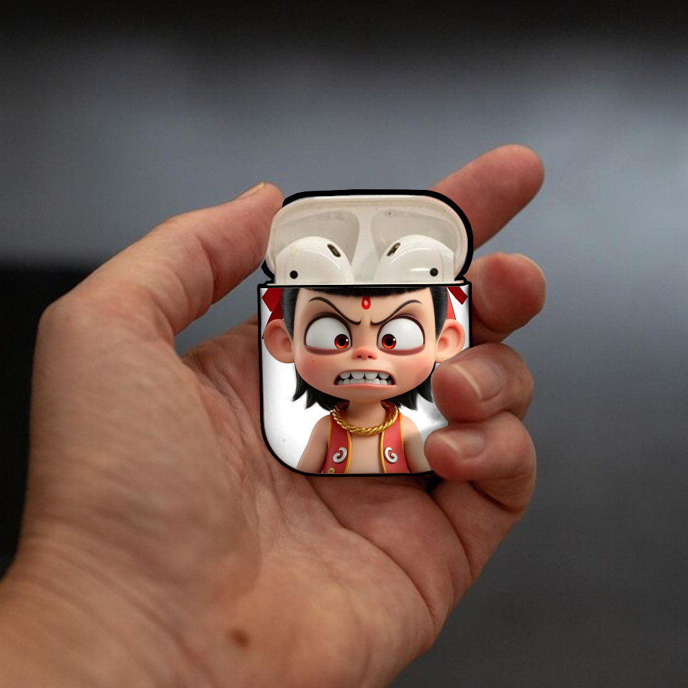 Ne Zha 2 ナタ 魔童の大暴れ AirPods 第2世代保護ケース ハードシェル ブラック 耐衝撃・防指紋・カラビナ付き