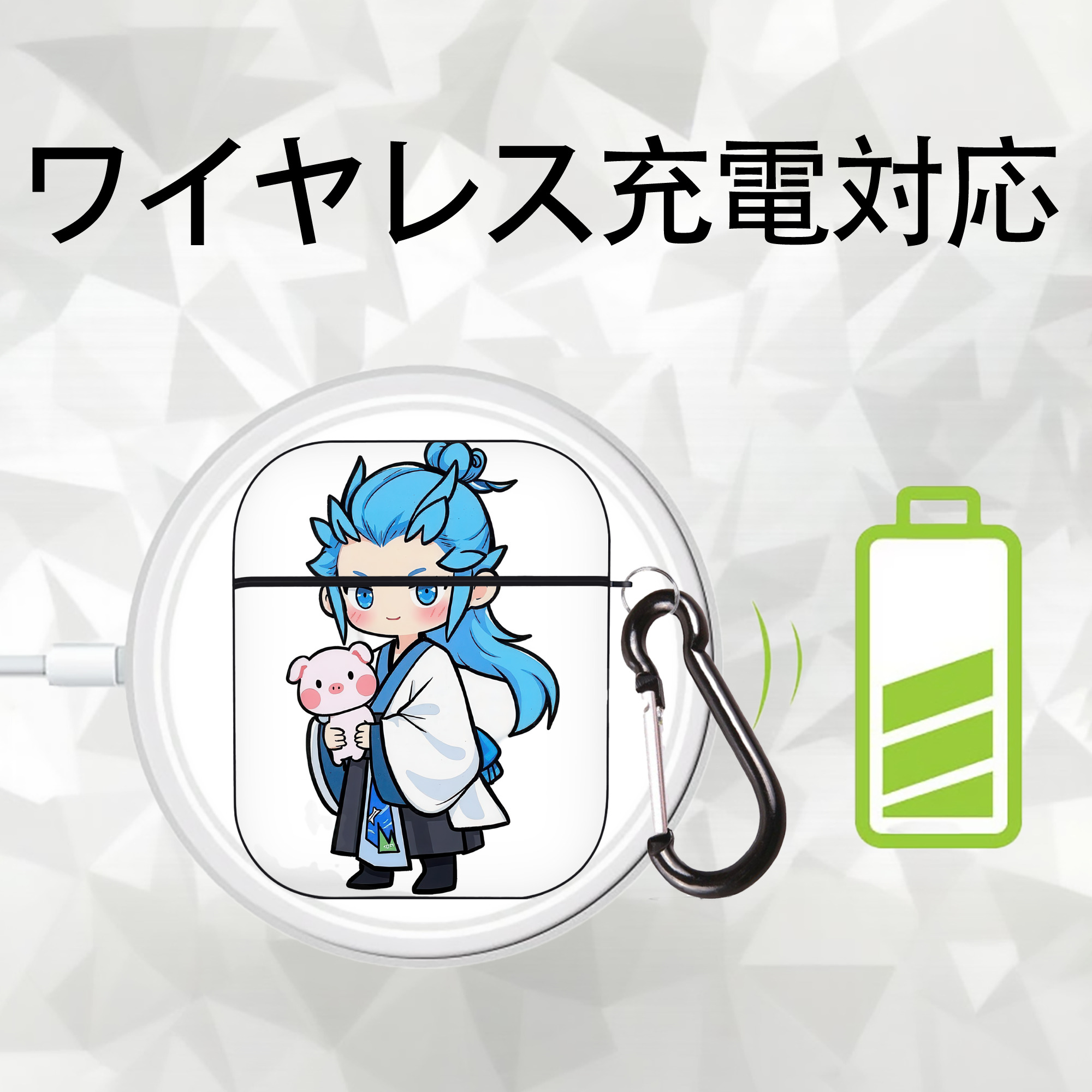 Ne Zha 2 ナタ 魔童の大暴れ AirPods 第2世代保護ケース ハードシェル ブラック 耐衝撃・防指紋・カラビナ付き