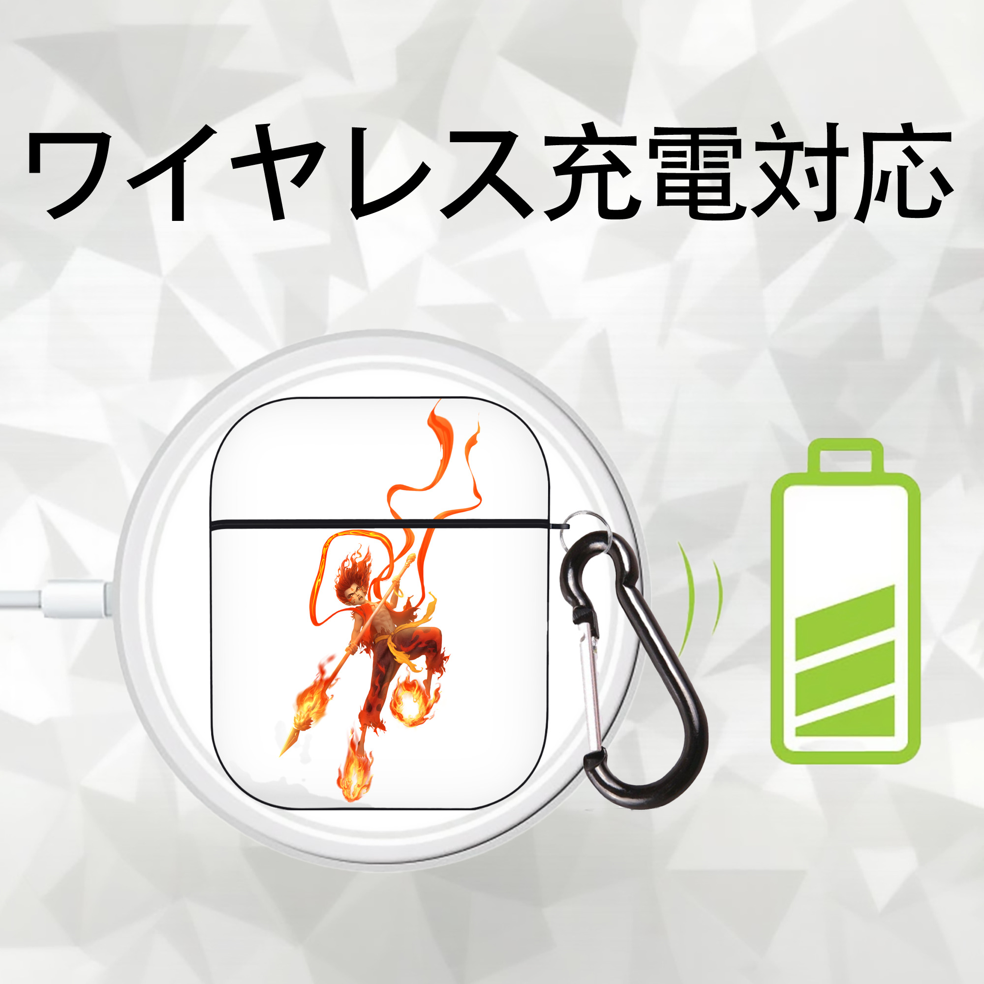 Ne Zha 2 ナタ 魔童の大暴れ AirPods 第2世代保護ケース ハードシェル ブラック 耐衝撃・防指紋・カラビナ付き
