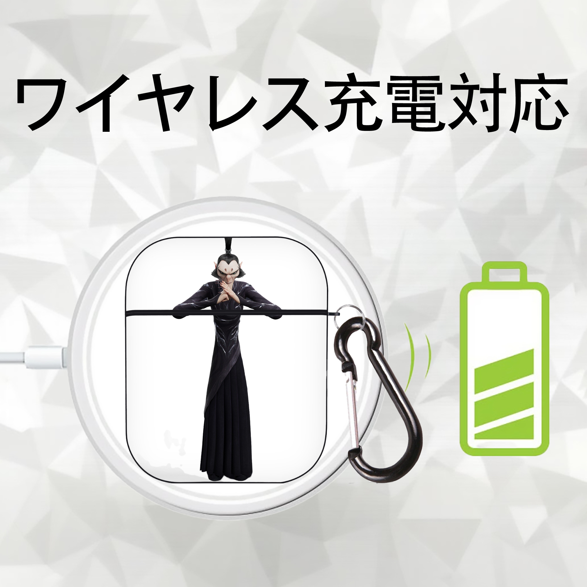 Ne Zha 2 ナタ 魔童の大暴れ AirPods 第2世代保護ケース ハードシェル ブラック 耐衝撃・防指紋・カラビナ付き