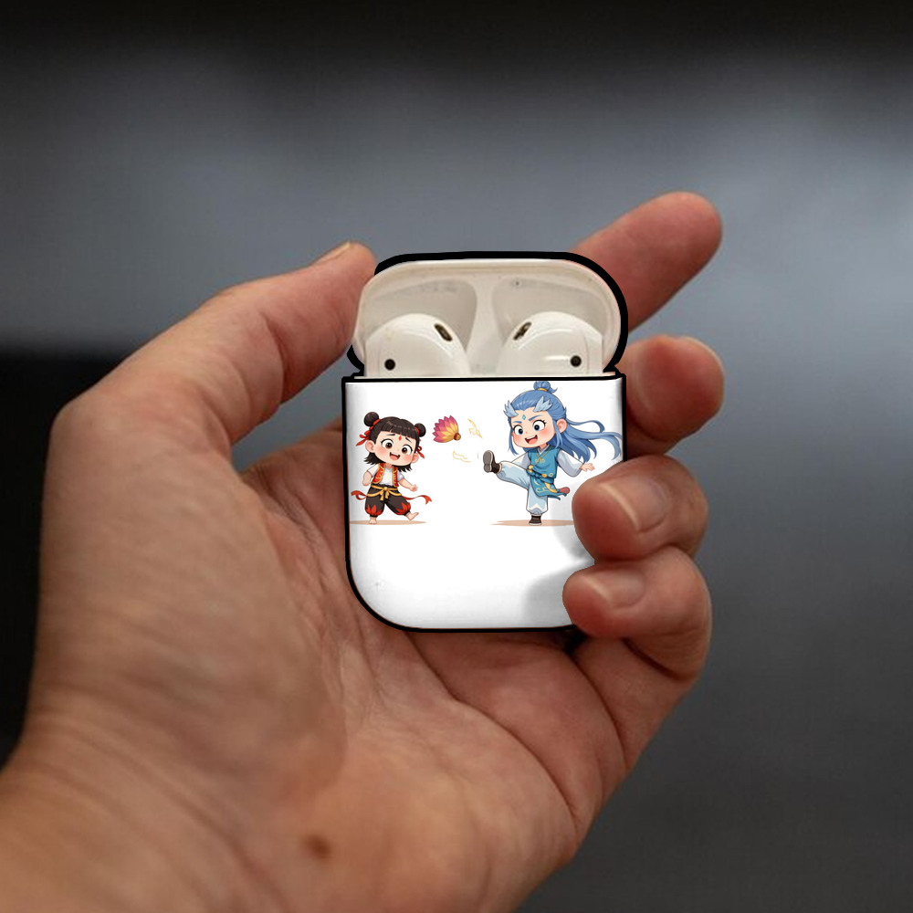 Ne Zha 2 ナタ 魔童の大暴れ AirPods 第2世代保護ケース ハードシェル ブラック 耐衝撃・防指紋・カラビナ付き