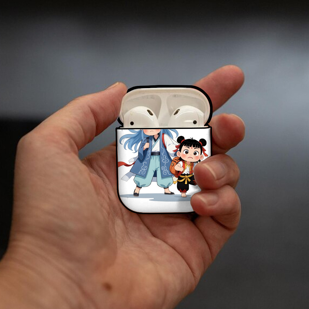 Ne Zha 2 ナタ 魔童の大暴れ AirPods 第2世代保護ケース ハードシェル ブラック 耐衝撃・防指紋・カラビナ付き