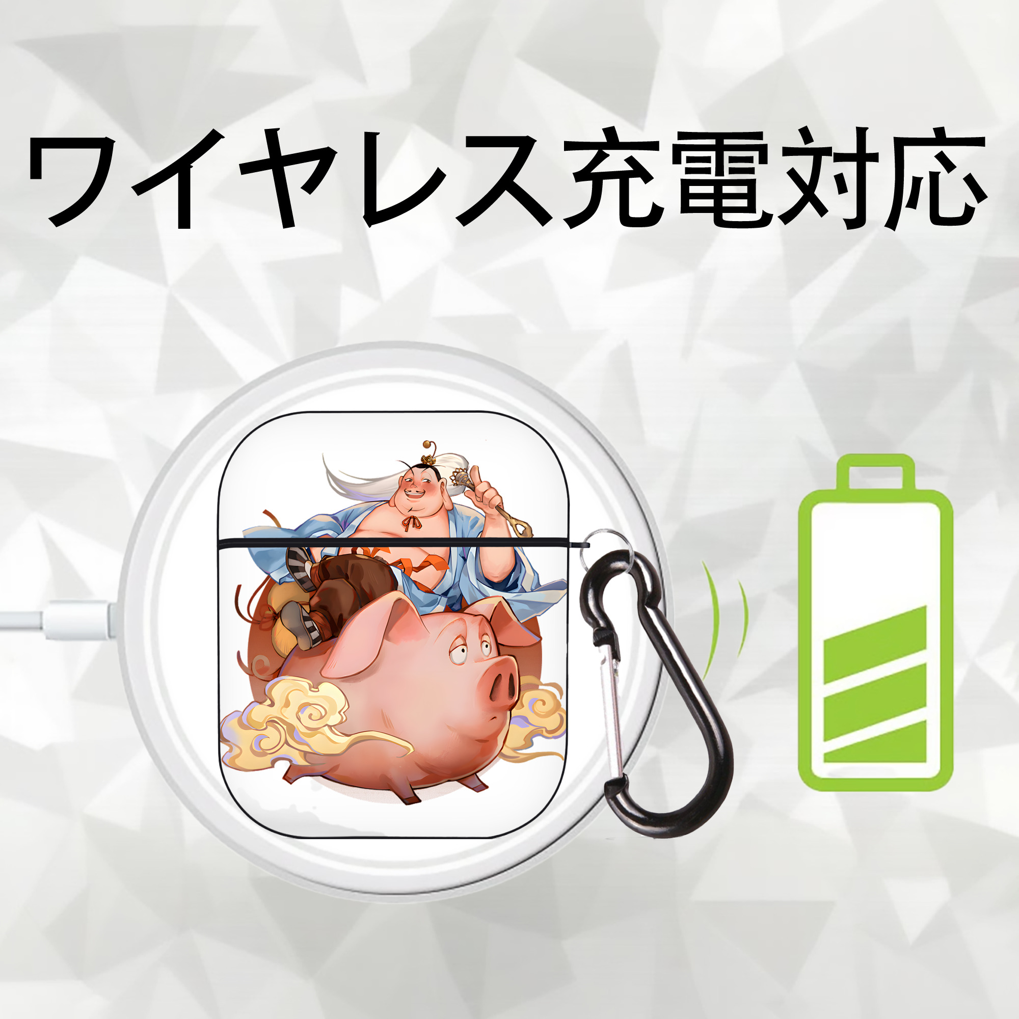 Ne Zha 2 ナタ 魔童の大暴れ AirPods 第2世代保護ケース ハードシェル ブラック 耐衝撃・防指紋・カラビナ付き
