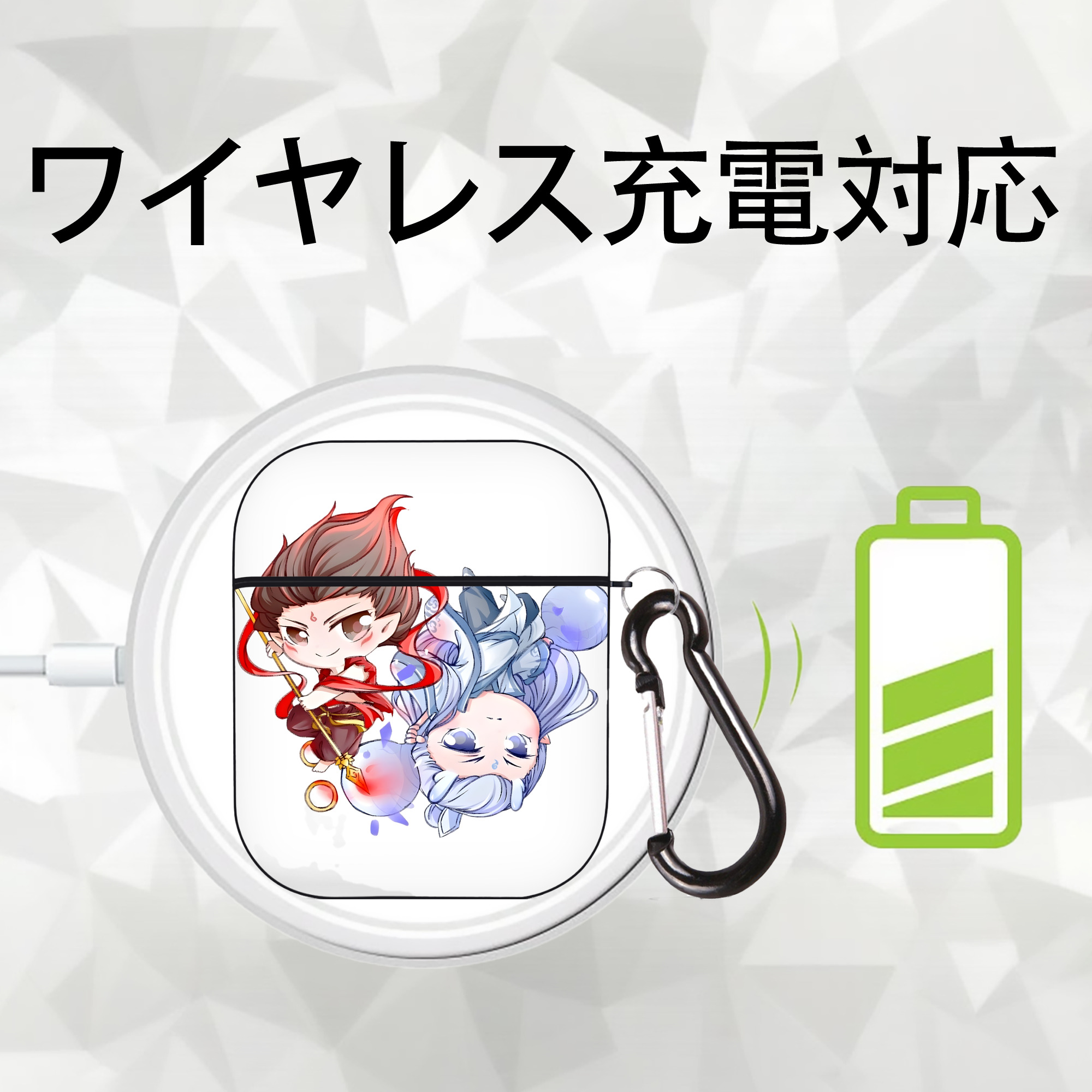 Ne Zha 2 ナタ 魔童の大暴れ AirPods 第2世代保護ケース ハードシェル ブラック 耐衝撃・防指紋・カラビナ付き