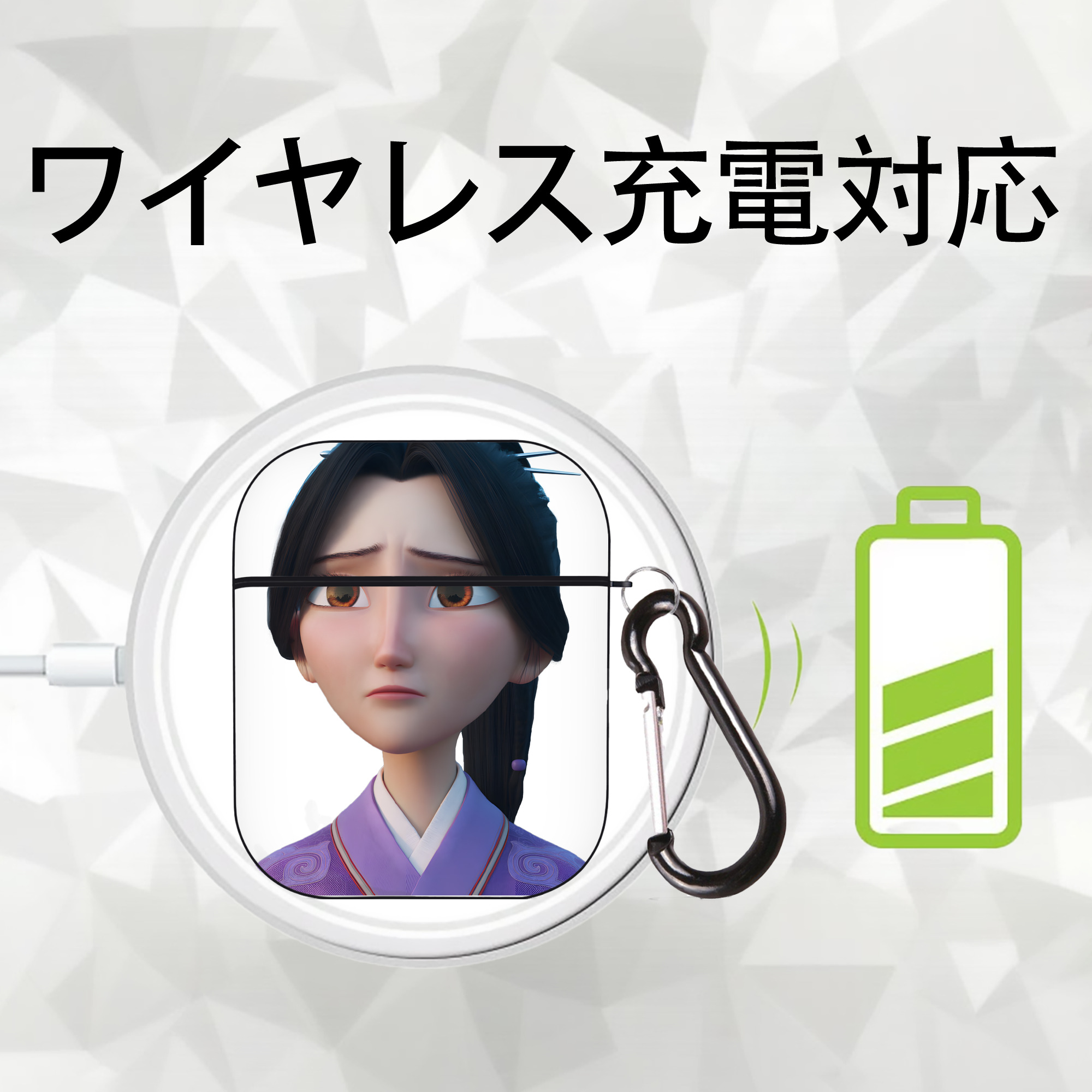 Ne Zha 2 ナタ 魔童の大暴れ AirPods 第2世代保護ケース ハードシェル ブラック 耐衝撃・防指紋・カラビナ付き