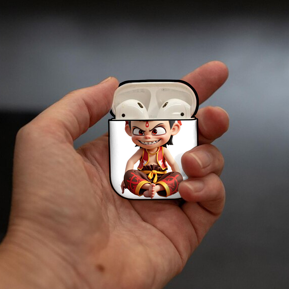 Ne Zha 2 ナタ 魔童の大暴れ AirPods 第2世代保護ケース ハードシェル ブラック 耐衝撃・防指紋・カラビナ付き