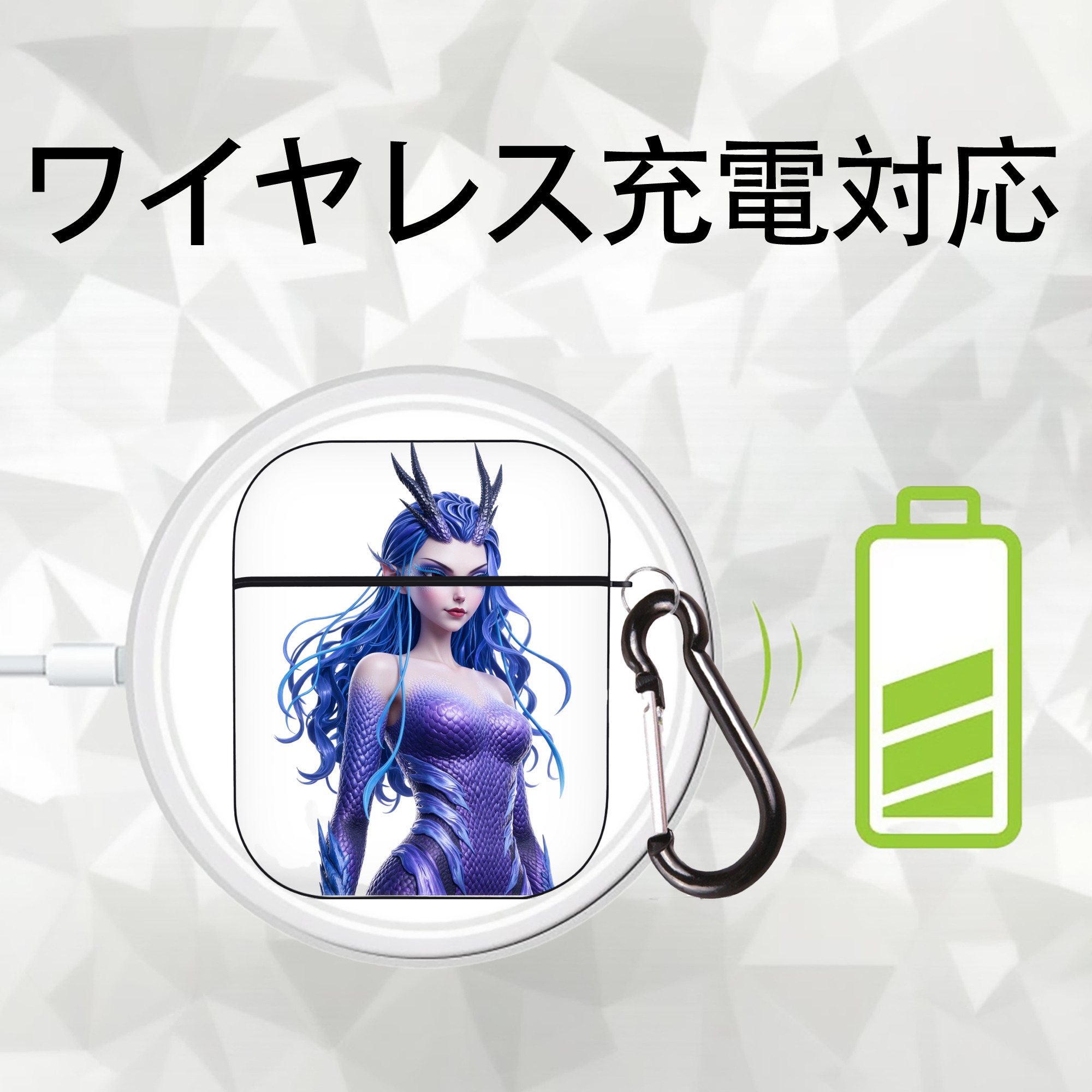 Ne Zha 2 ナタ 魔童の大暴れ AirPods 第2世代保護ケース ハードシェル ブラック 耐衝撃・防指紋・カラビナ付き