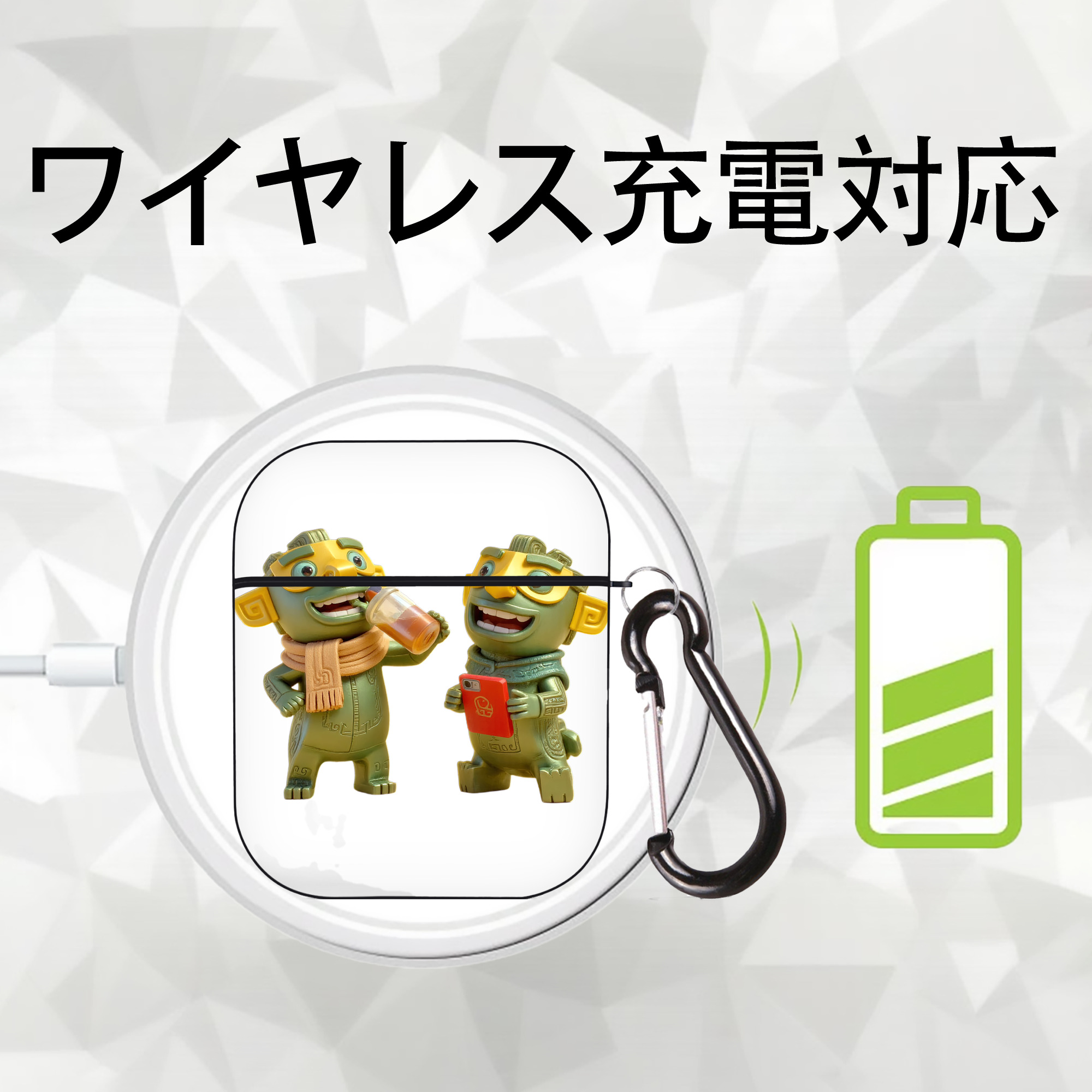 Ne Zha 2 ナタ 魔童の大暴れ AirPods 第2世代保護ケース ハードシェル ブラック 耐衝撃・防指紋・カラビナ付き