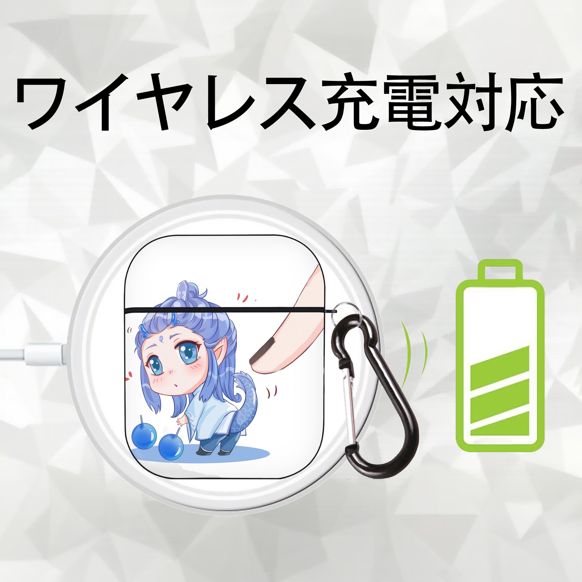 Ne Zha 2 ナタ 魔童の大暴れ AirPods 第2世代保護ケース ハードシェル ブラック 耐衝撃・防指紋・カラビナ付き