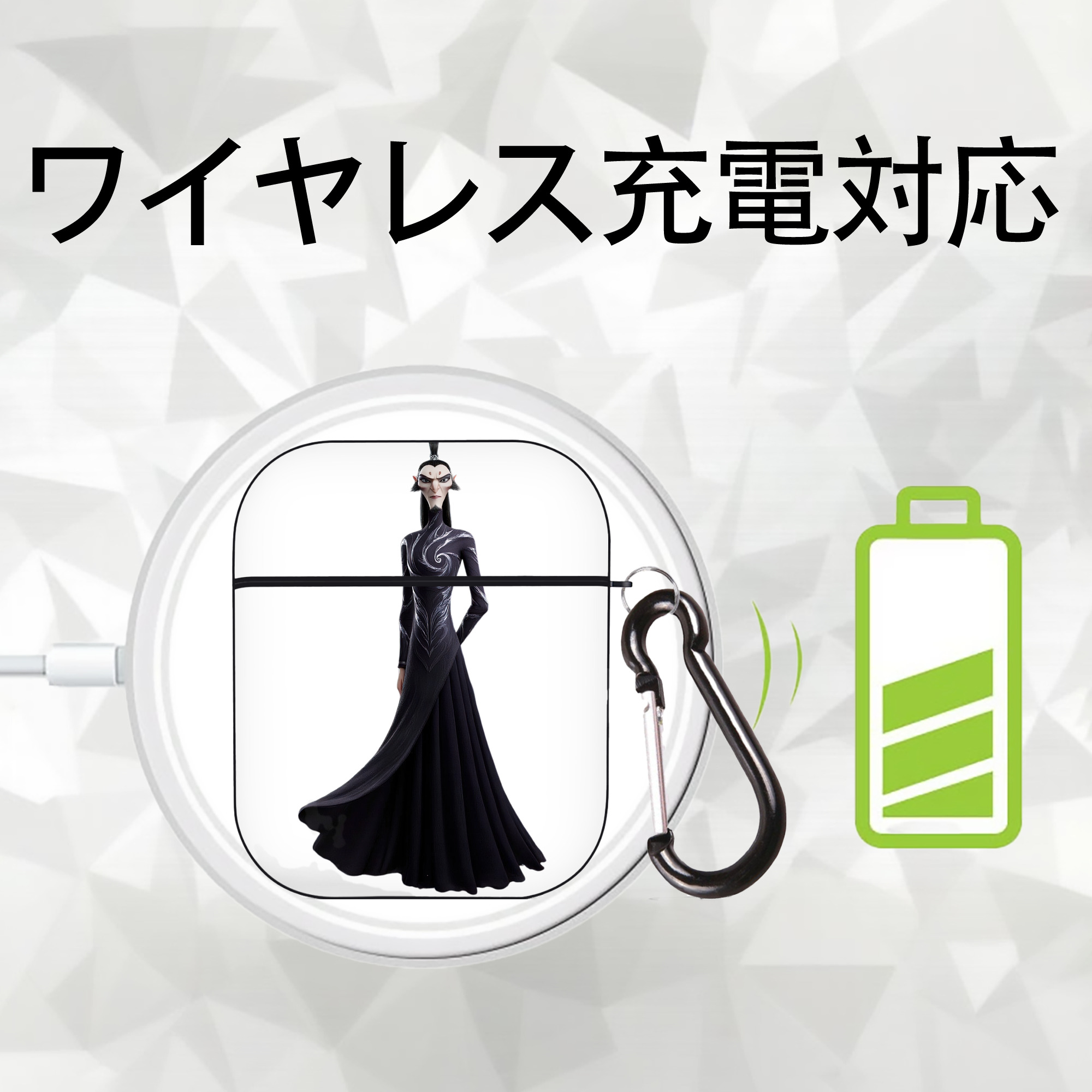 Ne Zha 2 ナタ 魔童の大暴れ AirPods 第2世代保護ケース ハードシェル ブラック 耐衝撃・防指紋・カラビナ付き