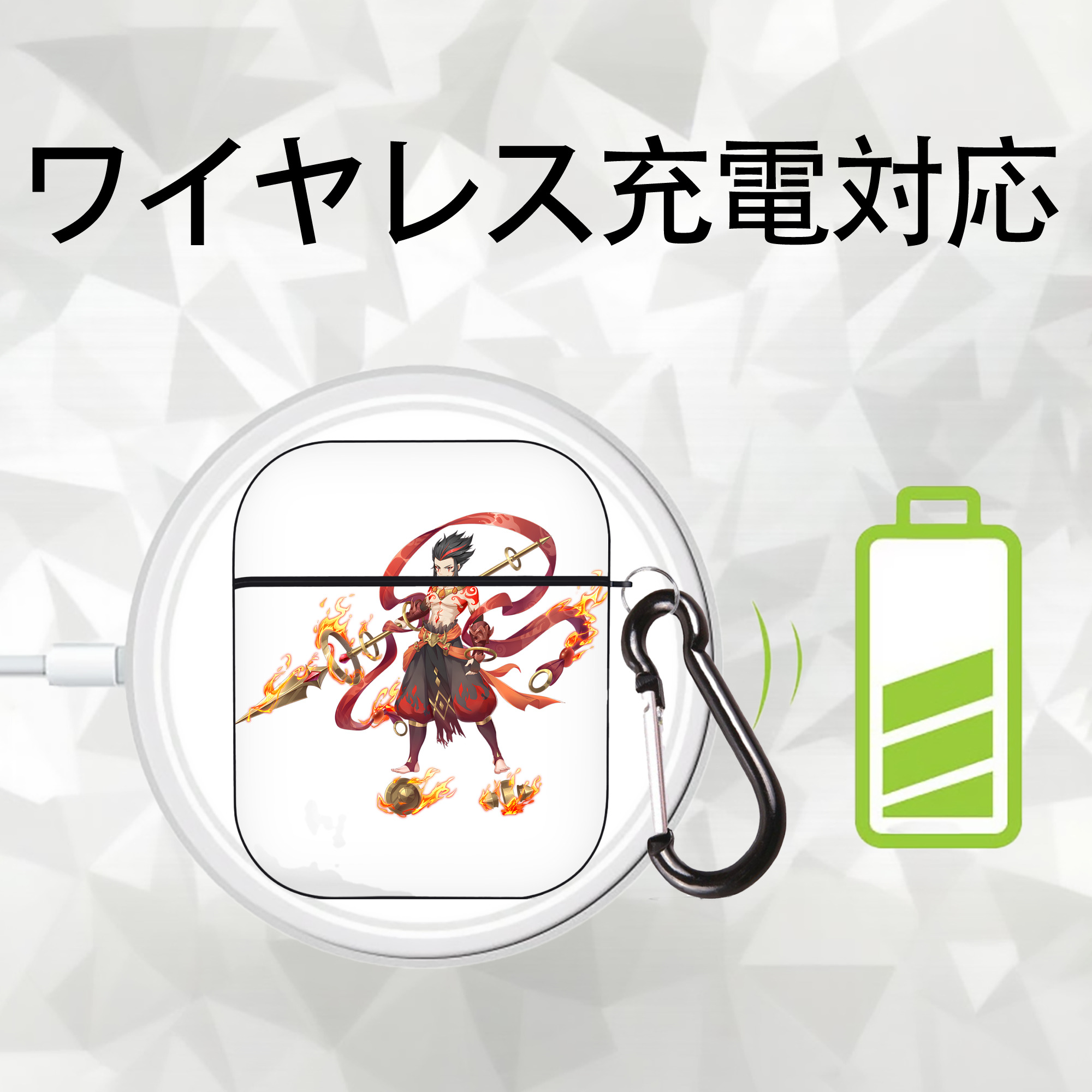 Ne Zha 2 ナタ 魔童の大暴れ AirPods 第2世代保護ケース ハードシェル ブラック 耐衝撃・防指紋・カラビナ付き