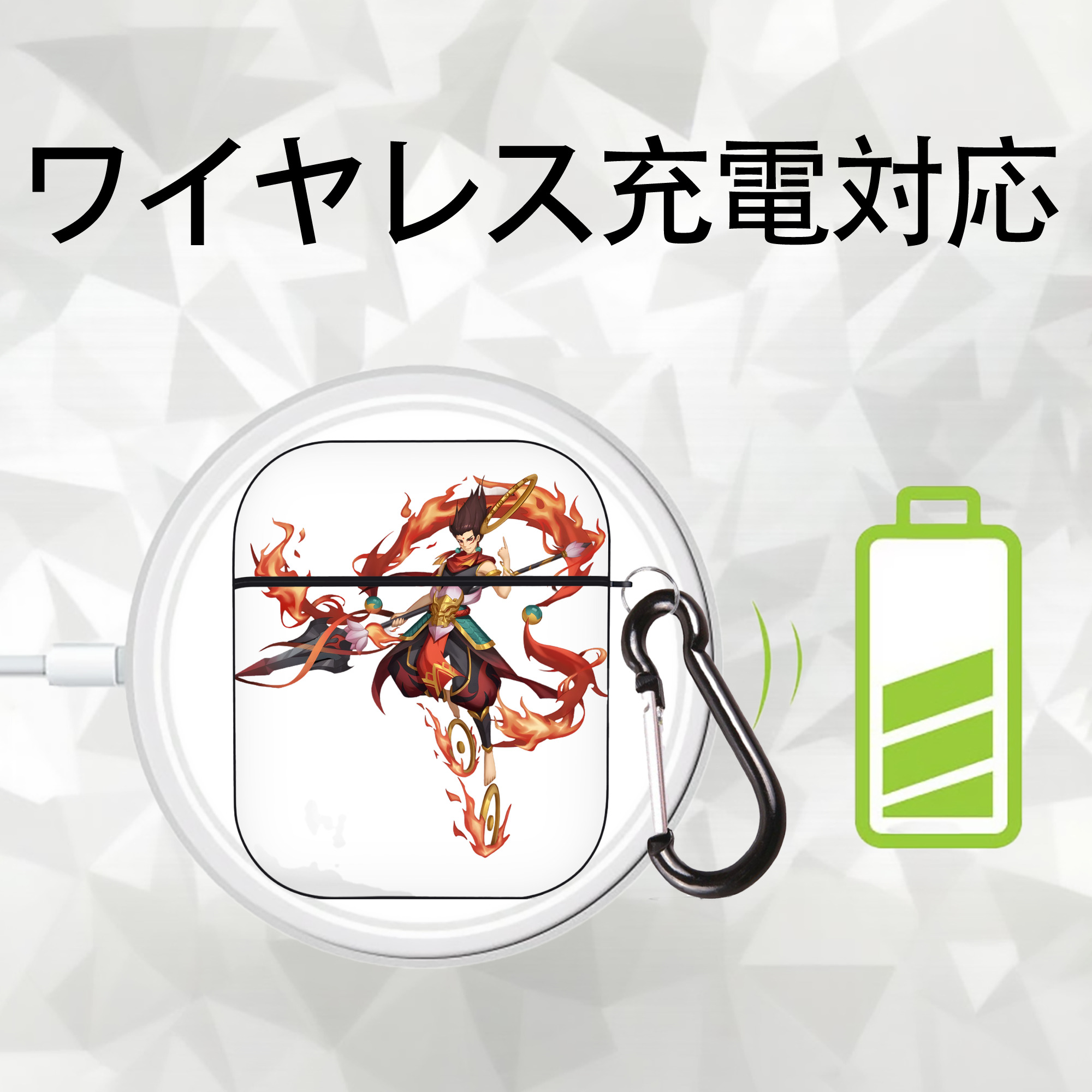 Ne Zha 2 ナタ 魔童の大暴れ AirPods 第2世代保護ケース ハードシェル ブラック 耐衝撃・防指紋・カラビナ付き