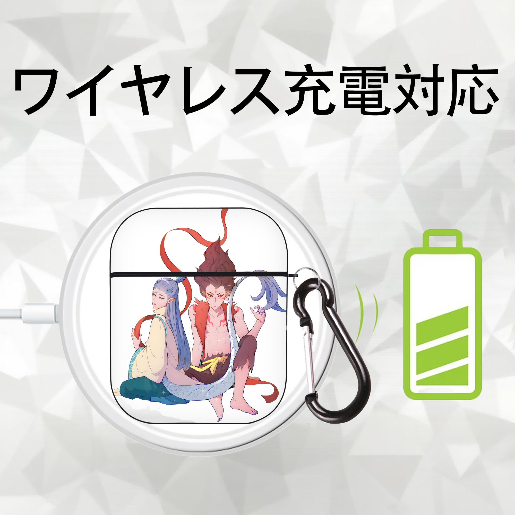 Ne Zha 2 ナタ 魔童の大暴れ AirPods 第2世代保護ケース ハードシェル ブラック 耐衝撃・防指紋・カラビナ付き