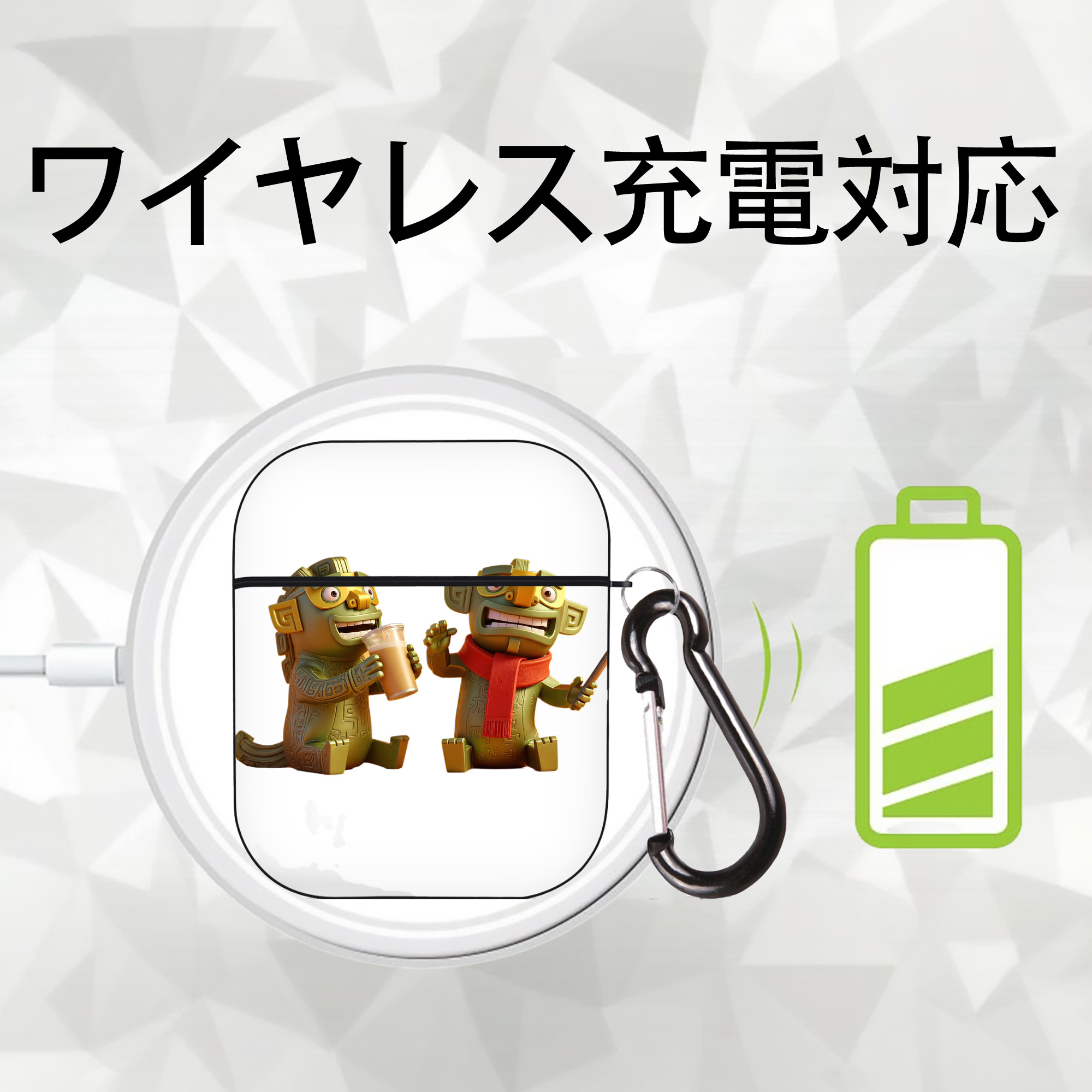 Ne Zha 2 ナタ 魔童の大暴れ AirPods 第2世代保護ケース ハードシェル ブラック 耐衝撃・防指紋・カラビナ付き