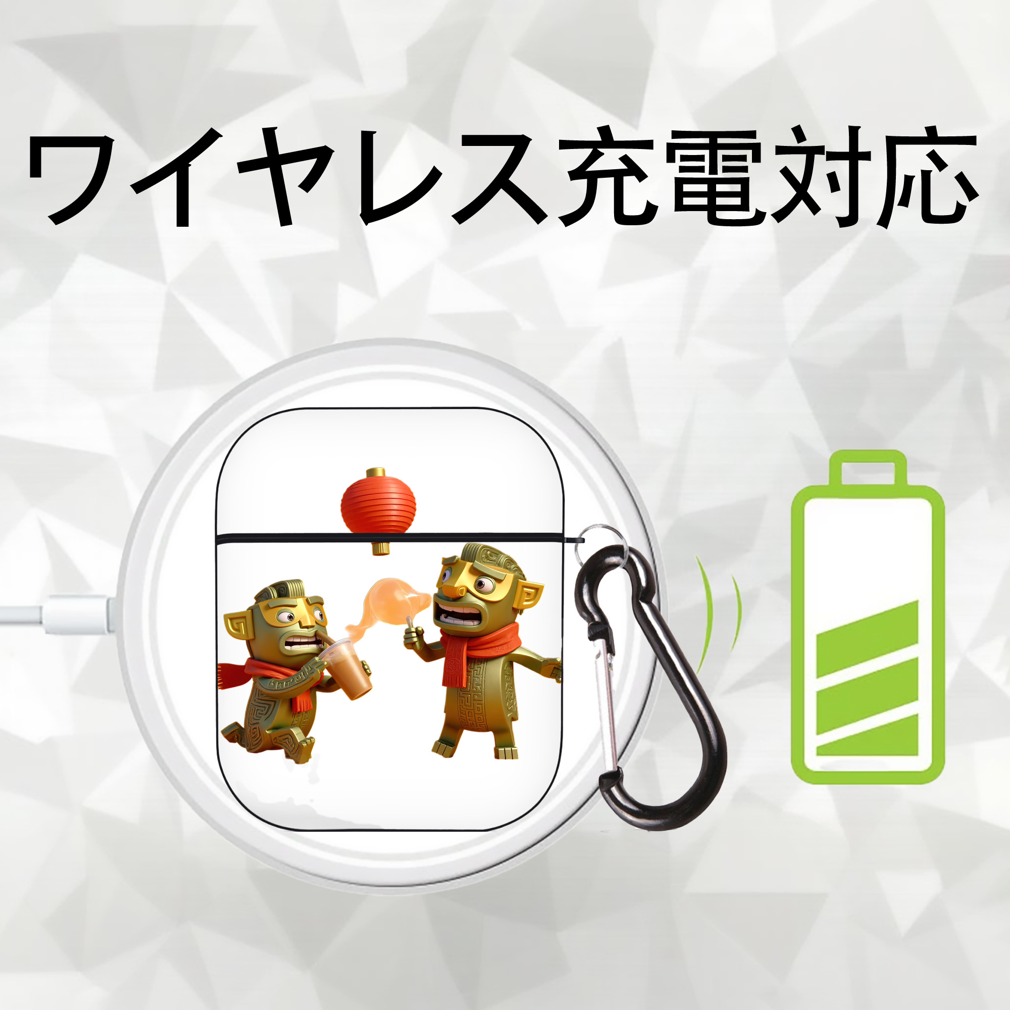 Ne Zha 2 ナタ 魔童の大暴れ AirPods 第2世代保護ケース ハードシェル ブラック 耐衝撃・防指紋・カラビナ付き