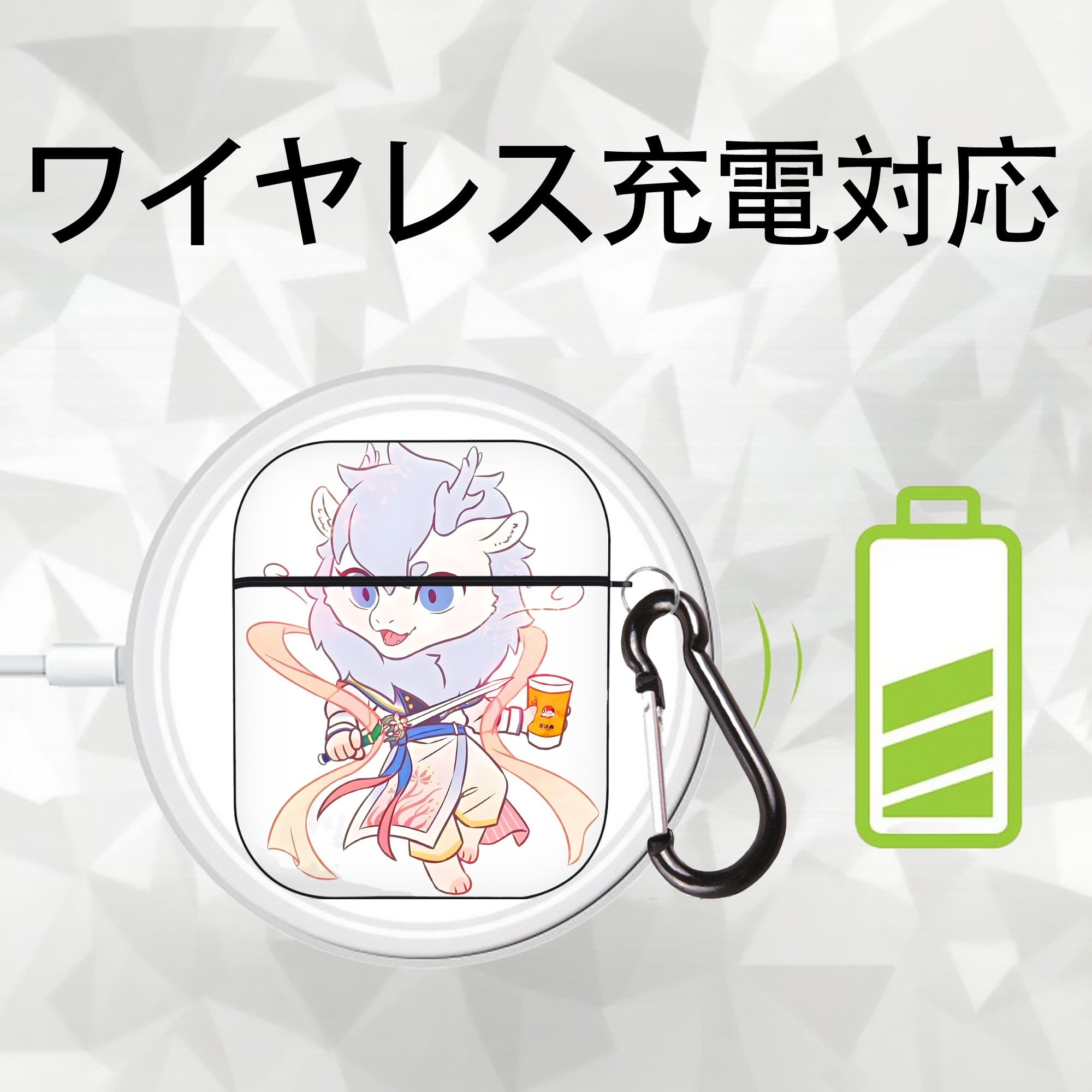 Ne Zha 2 ナタ 魔童の大暴れ AirPods 第2世代保護ケース ハードシェル ブラック 耐衝撃・防指紋・カラビナ付き