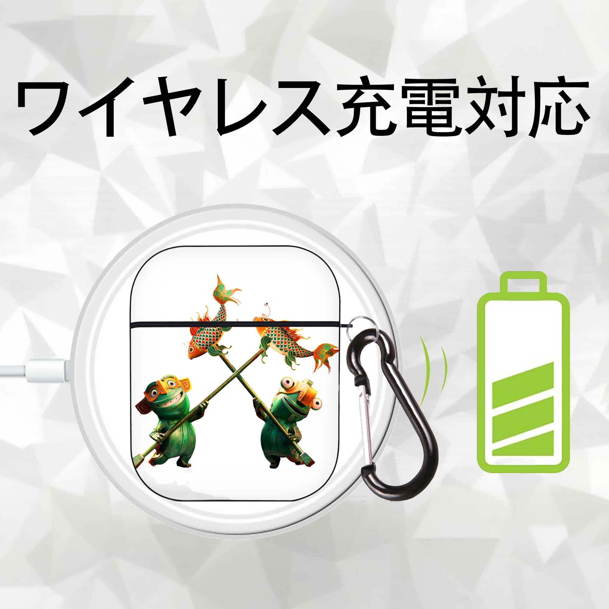 Ne Zha 2 ナタ 魔童の大暴れ AirPods 第2世代保護ケース ハードシェル ブラック 耐衝撃・防指紋・カラビナ付き