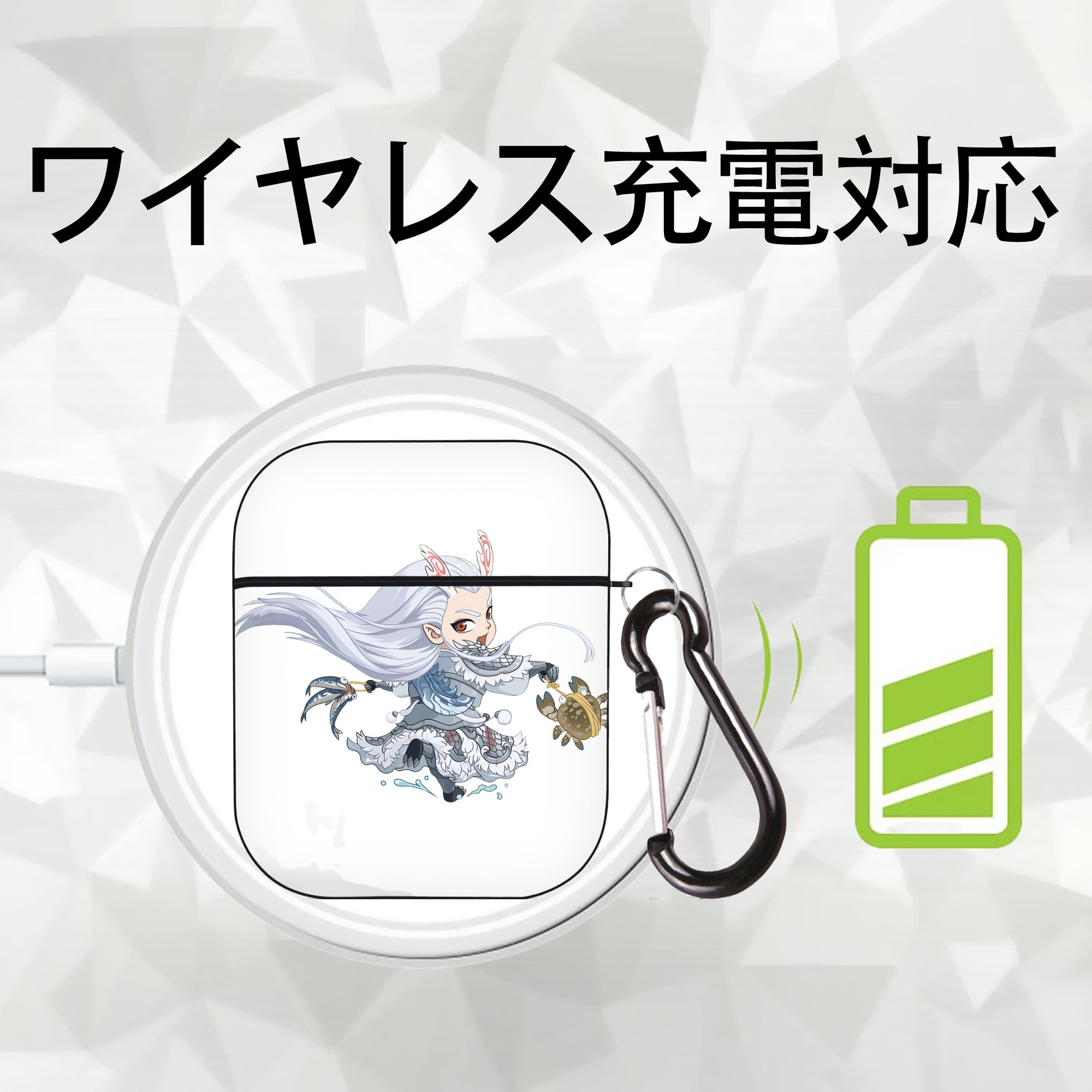 Ne Zha 2 ナタ 魔童の大暴れ AirPods 第2世代保護ケース ハードシェル ブラック 耐衝撃・防指紋・カラビナ付き