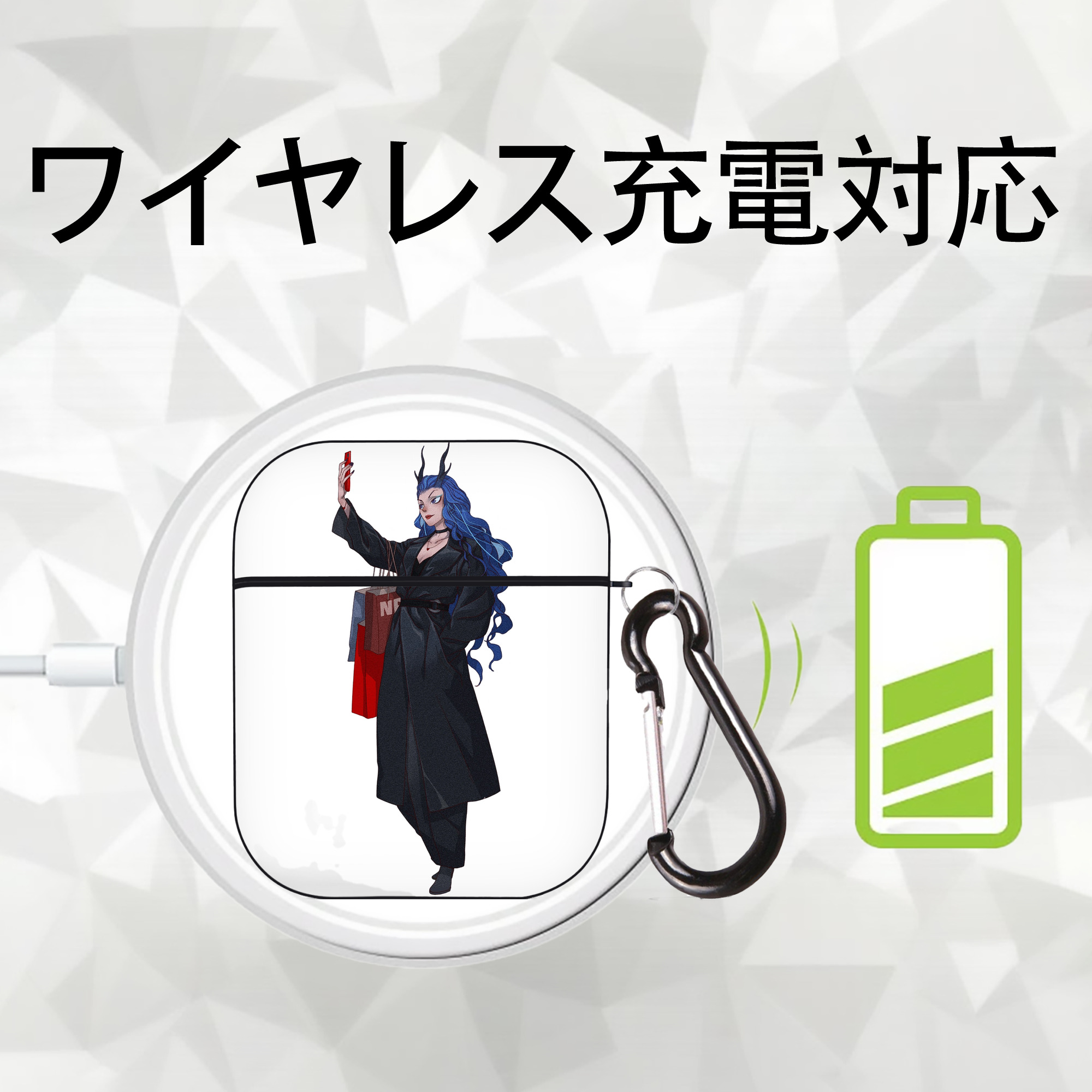 Ne Zha 2 ナタ 魔童の大暴れ AirPods 第2世代保護ケース ハードシェル ブラック 耐衝撃・防指紋・カラビナ付き