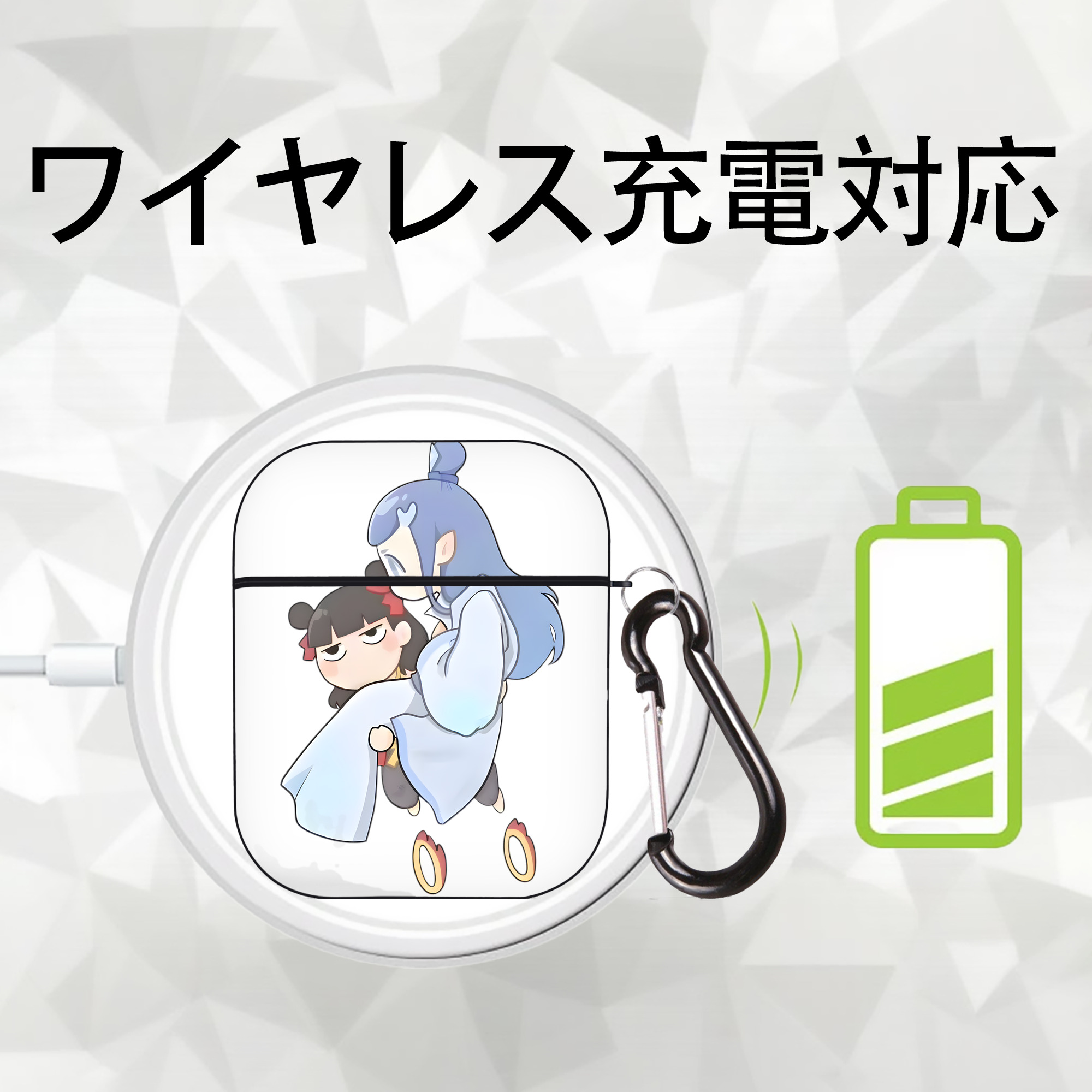 Ne Zha 2 ナタ 魔童の大暴れ AirPods 第2世代保護ケース ハードシェル ブラック 耐衝撃・防指紋・カラビナ付き
