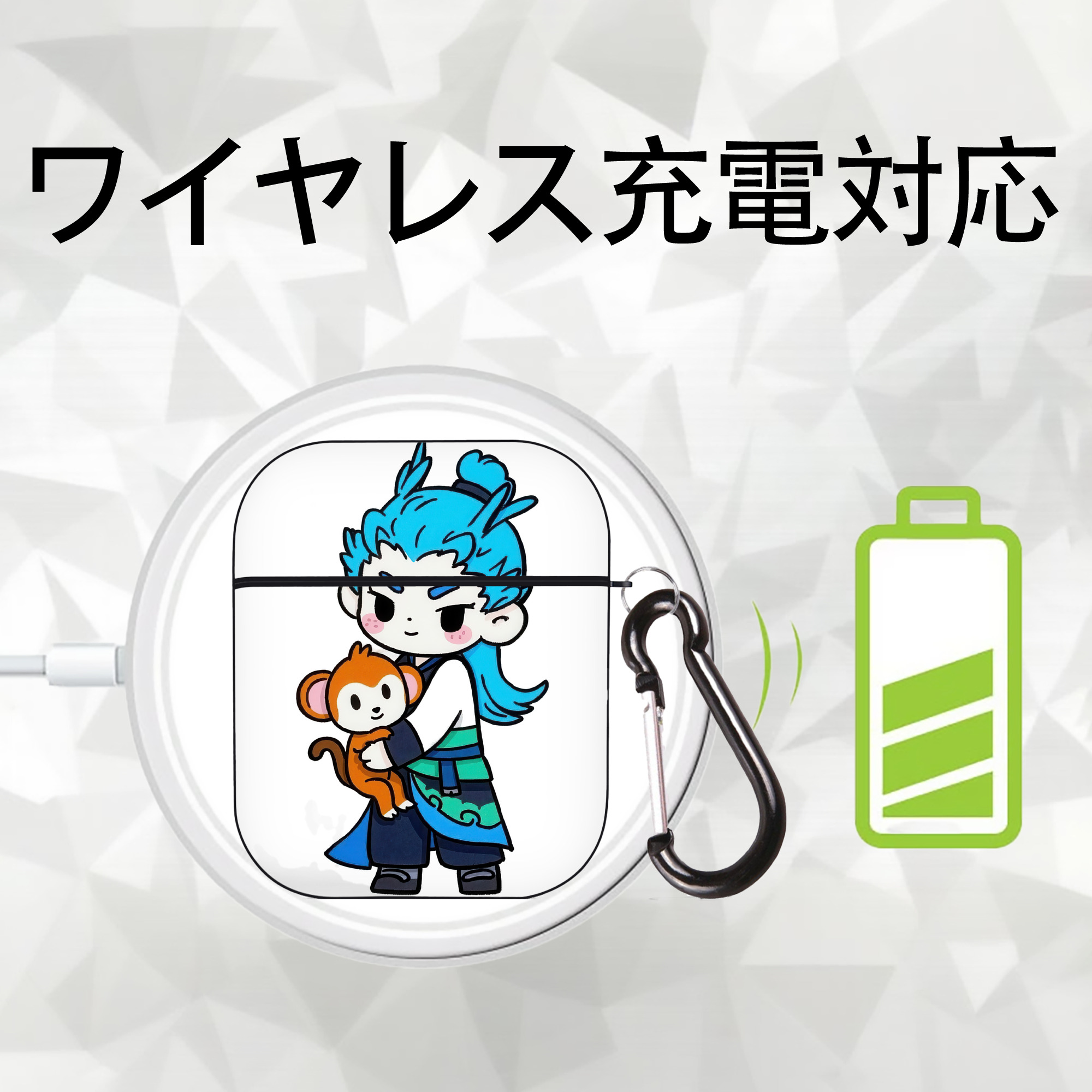 Ne Zha 2 ナタ 魔童の大暴れ AirPods 第2世代保護ケース ハードシェル ブラック 耐衝撃・防指紋・カラビナ付き
