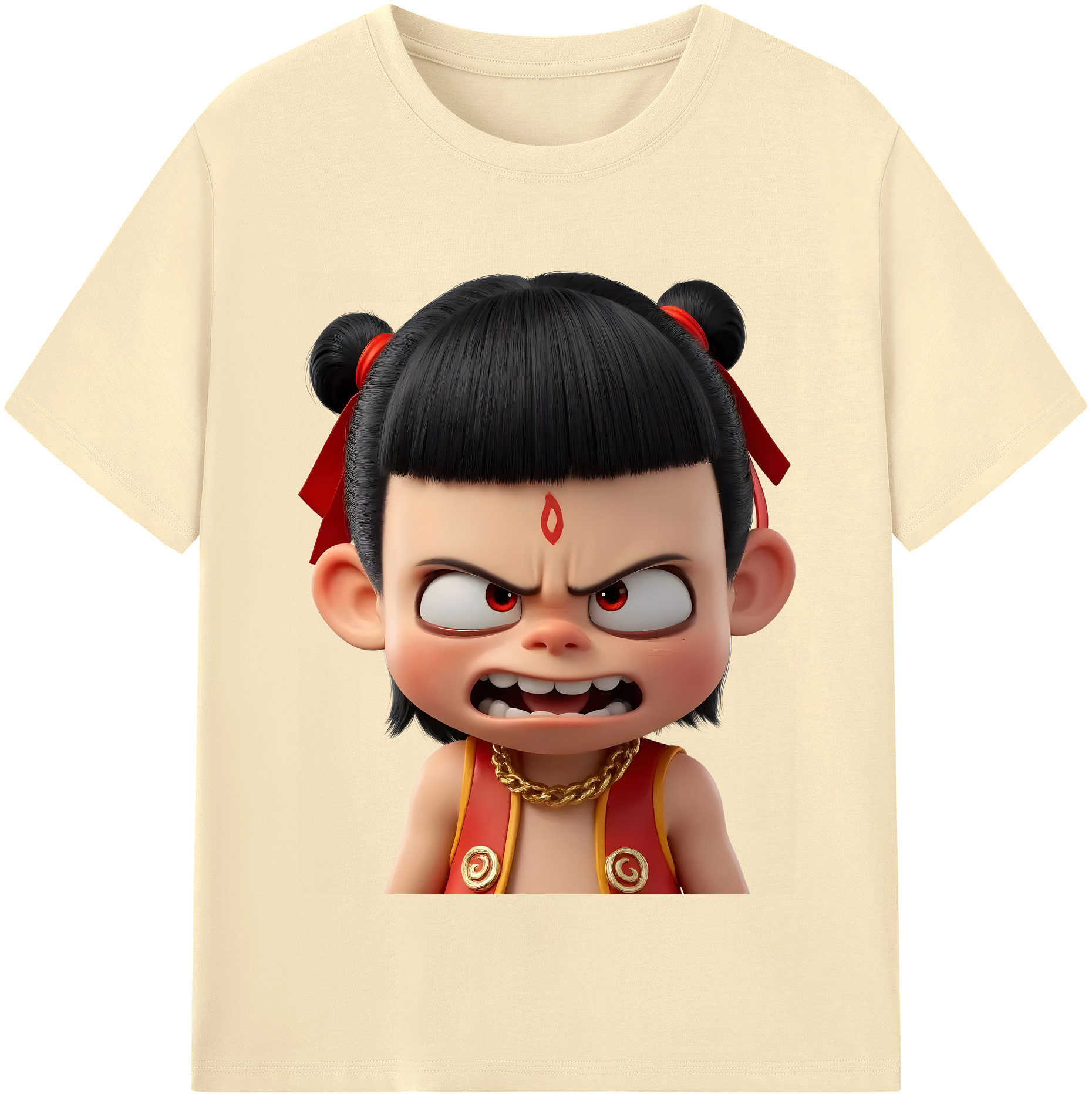 （画像用） Ne Zha 2 ナタ 魔童の大暴れ 綿100％半袖Tシャツ（フロントプリント）