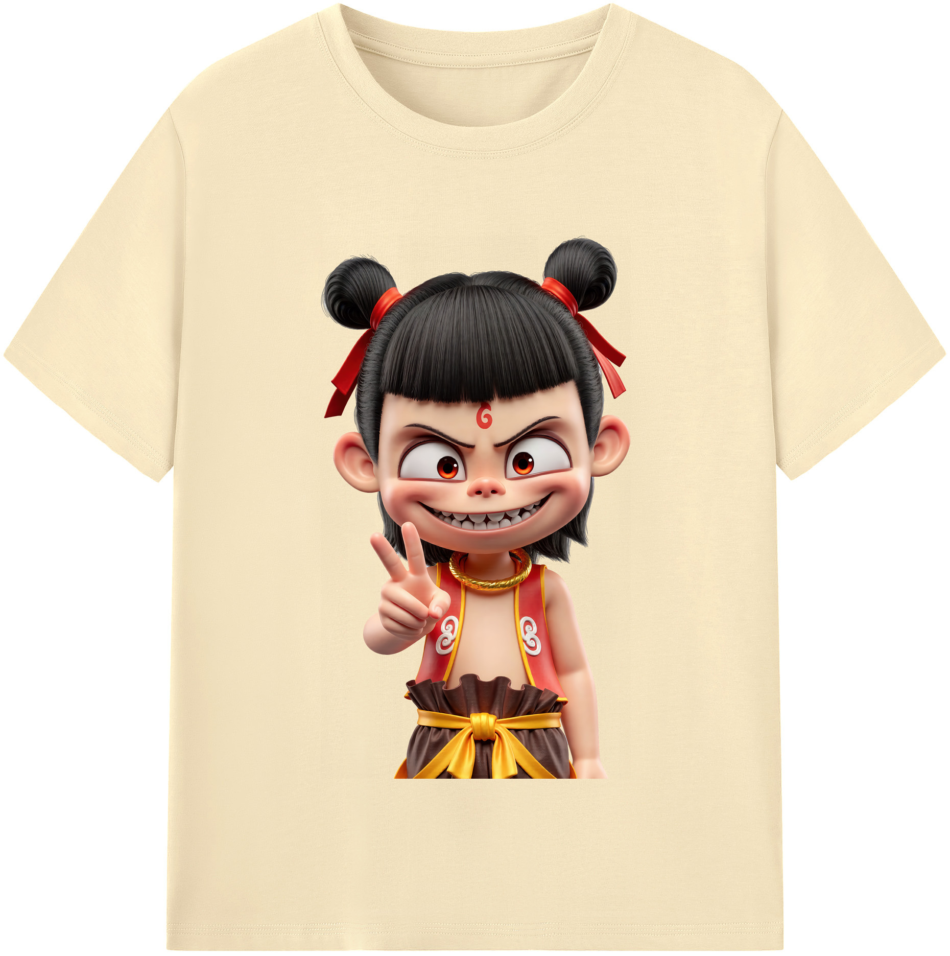（画像用） Ne Zha 2 ナタ 魔童の大暴れ 綿100％半袖Tシャツ（フロントプリント）