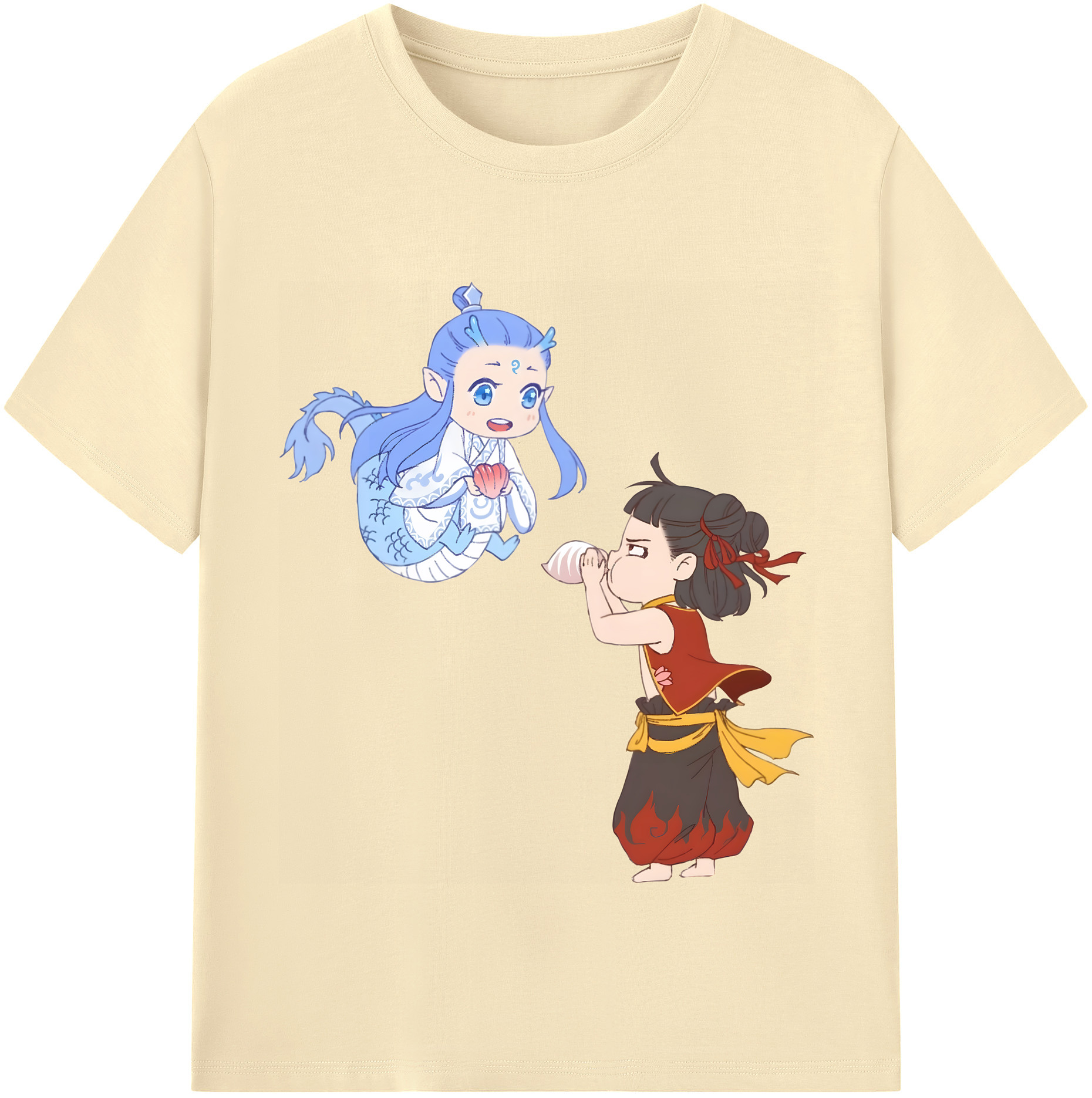 （画像用） Ne Zha 2 ナタ 魔童の大暴れ 綿100％半袖Tシャツ（フロントプリント）