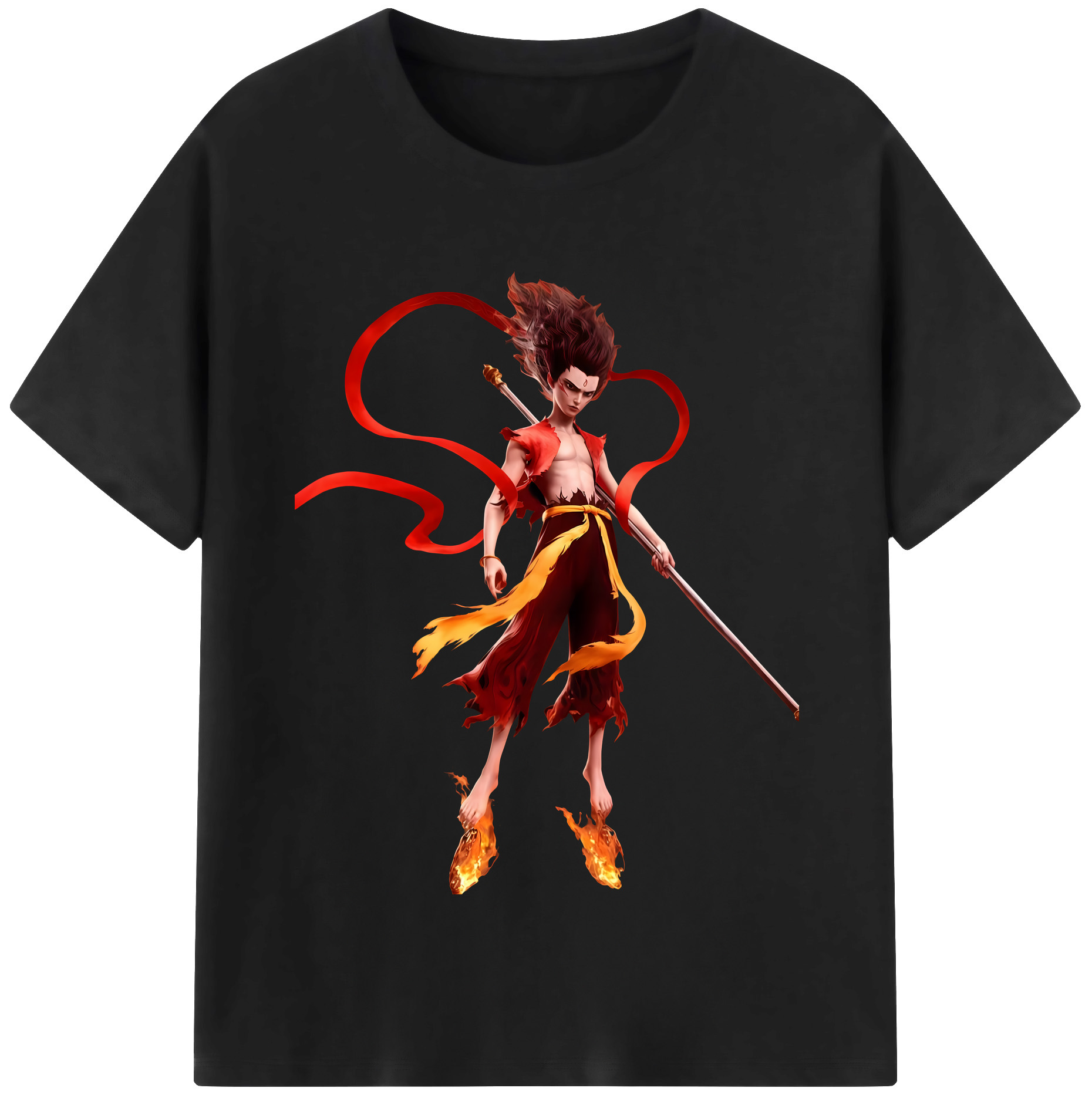 （画像用） Ne Zha 2 ナタ 魔童の大暴れ 綿100％半袖Tシャツ（フロントプリント）