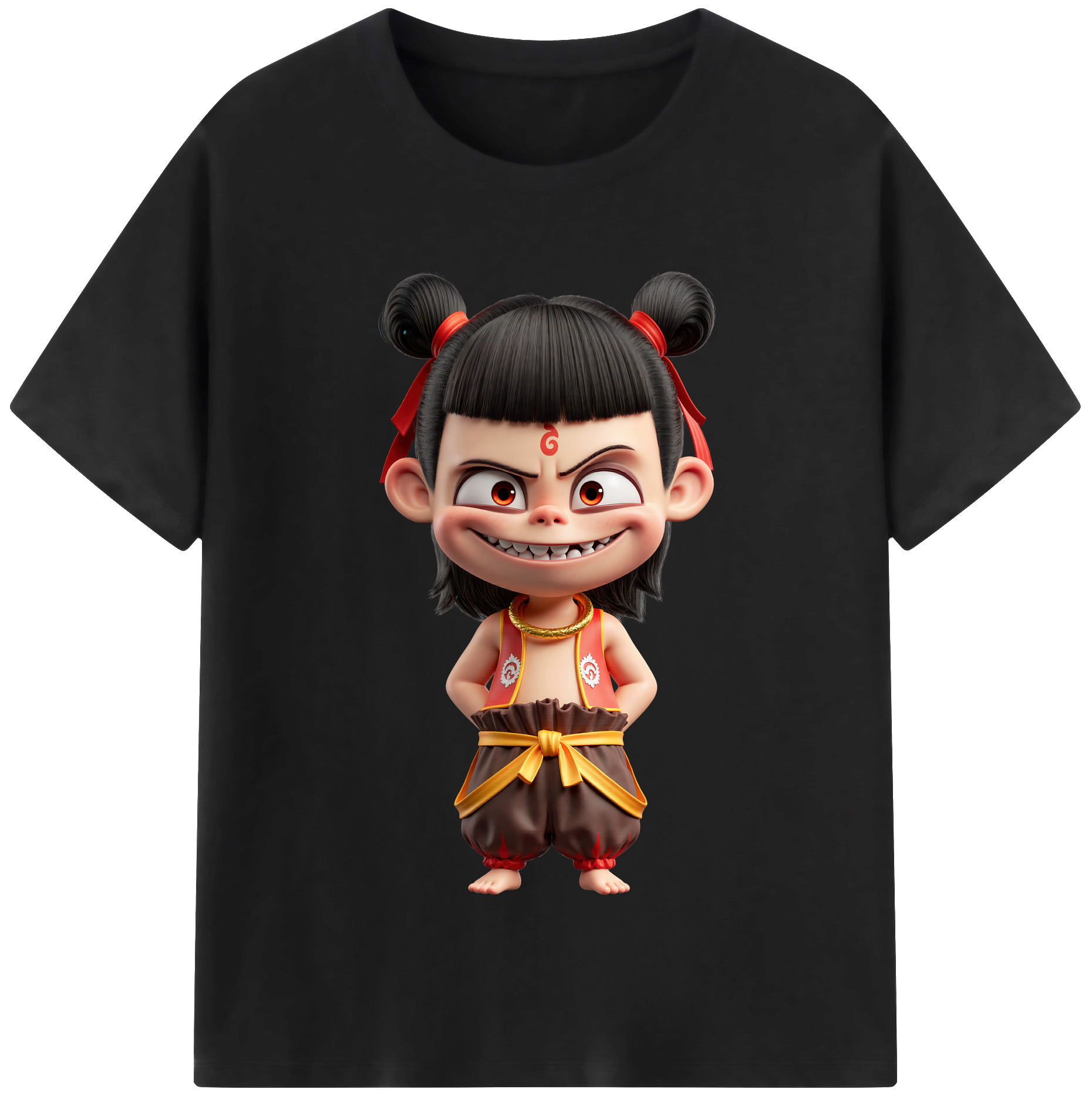 （画像用） Ne Zha 2 ナタ 魔童の大暴れ 綿100％半袖Tシャツ（フロントプリント）