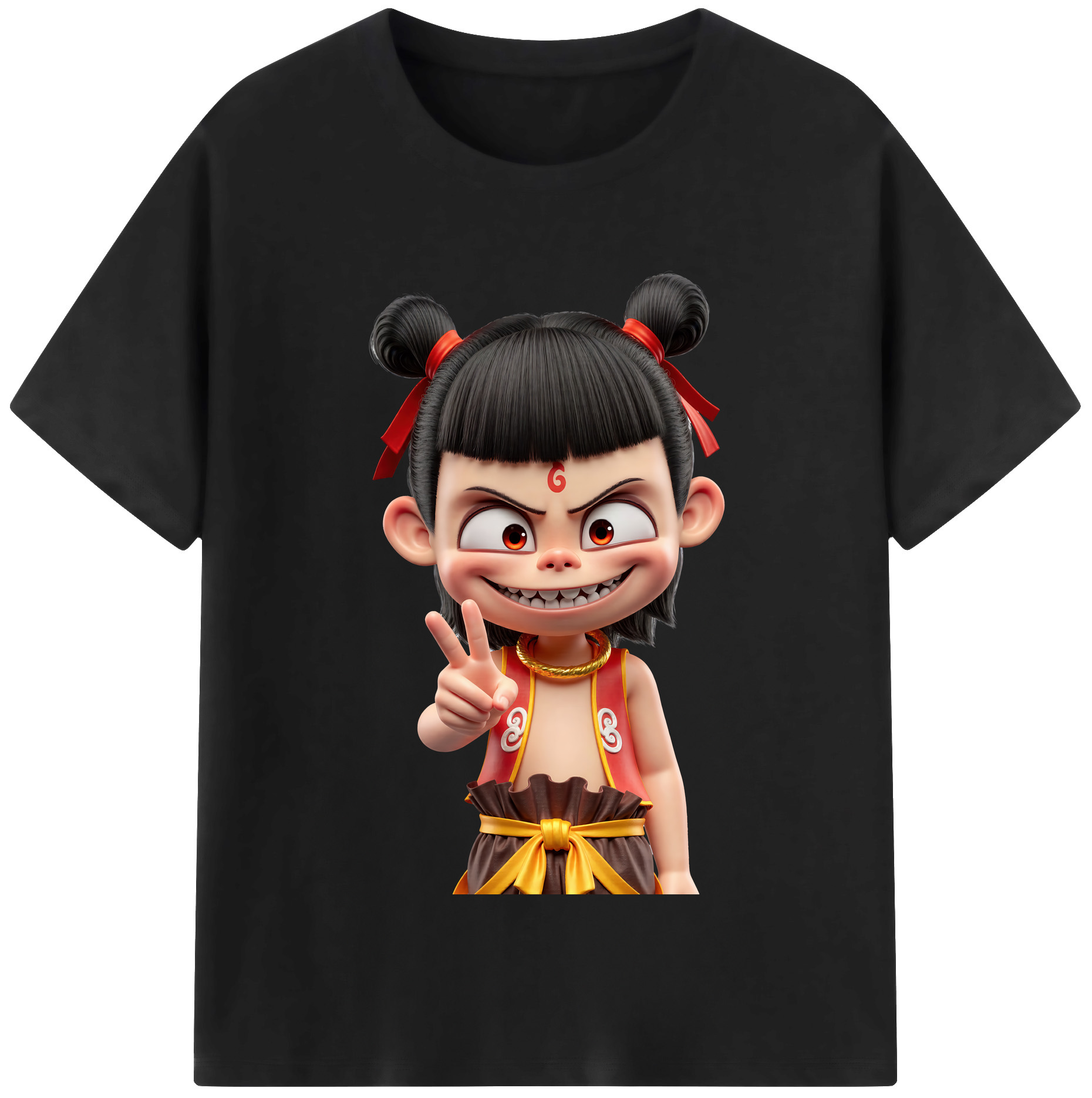 （画像用） Ne Zha 2 ナタ 魔童の大暴れ 綿100％半袖Tシャツ（フロントプリント）
