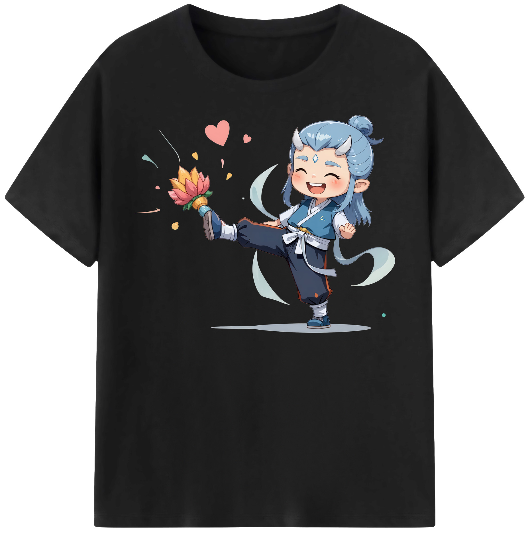 （画像用） Ne Zha 2 ナタ 魔童の大暴れ 綿100％半袖Tシャツ（フロントプリント）