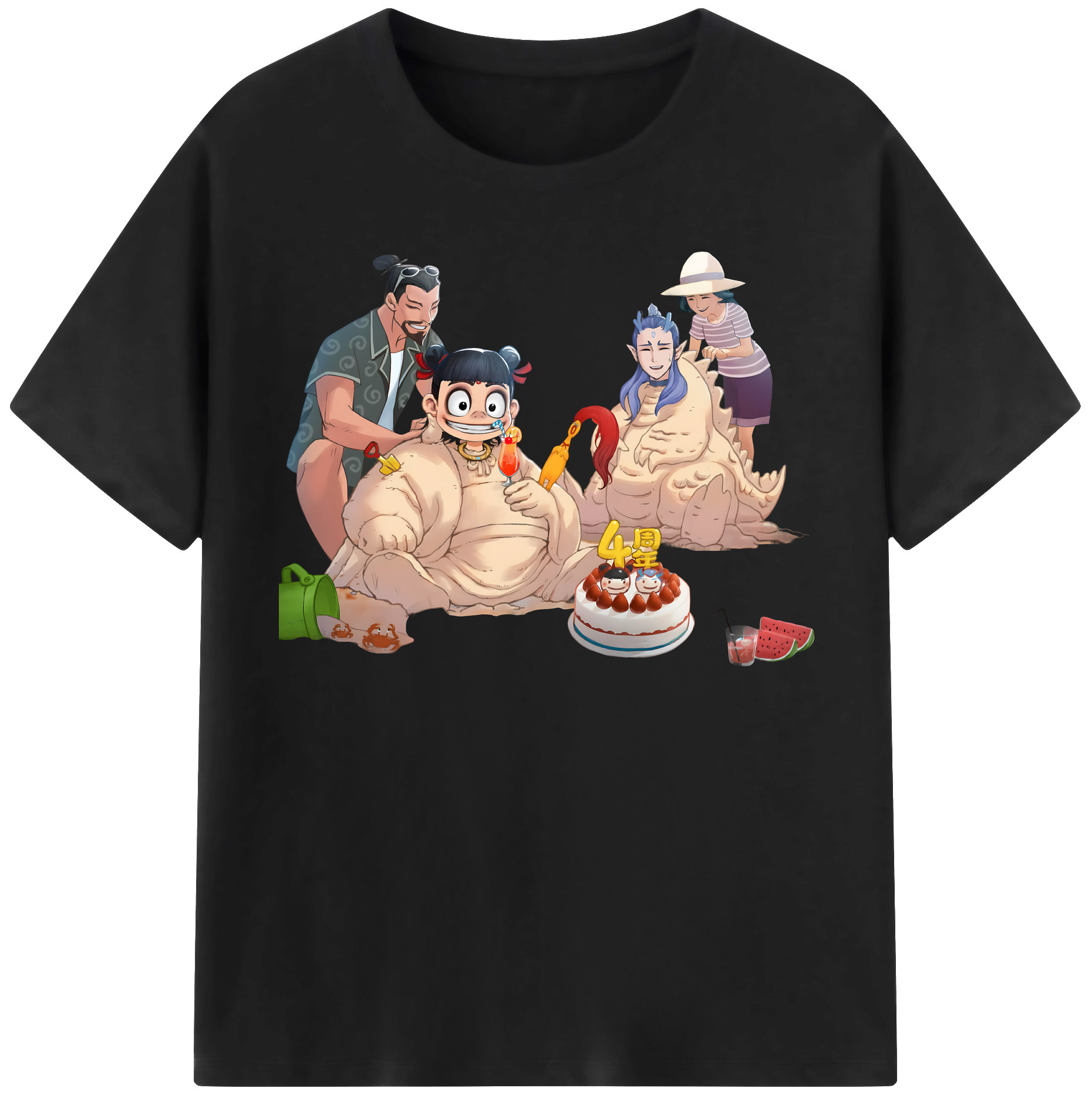 （画像用） Ne Zha 2 ナタ 魔童の大暴れ 綿100％半袖Tシャツ（フロントプリント）